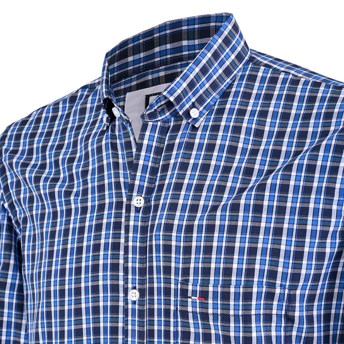 Camisa A Cuadros De Manga Larga Azul Marino