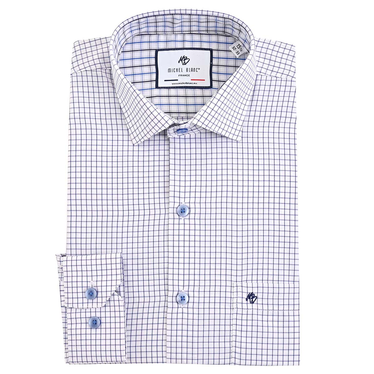 Camisa A Cuadros De Manga Larga Azul Blanca