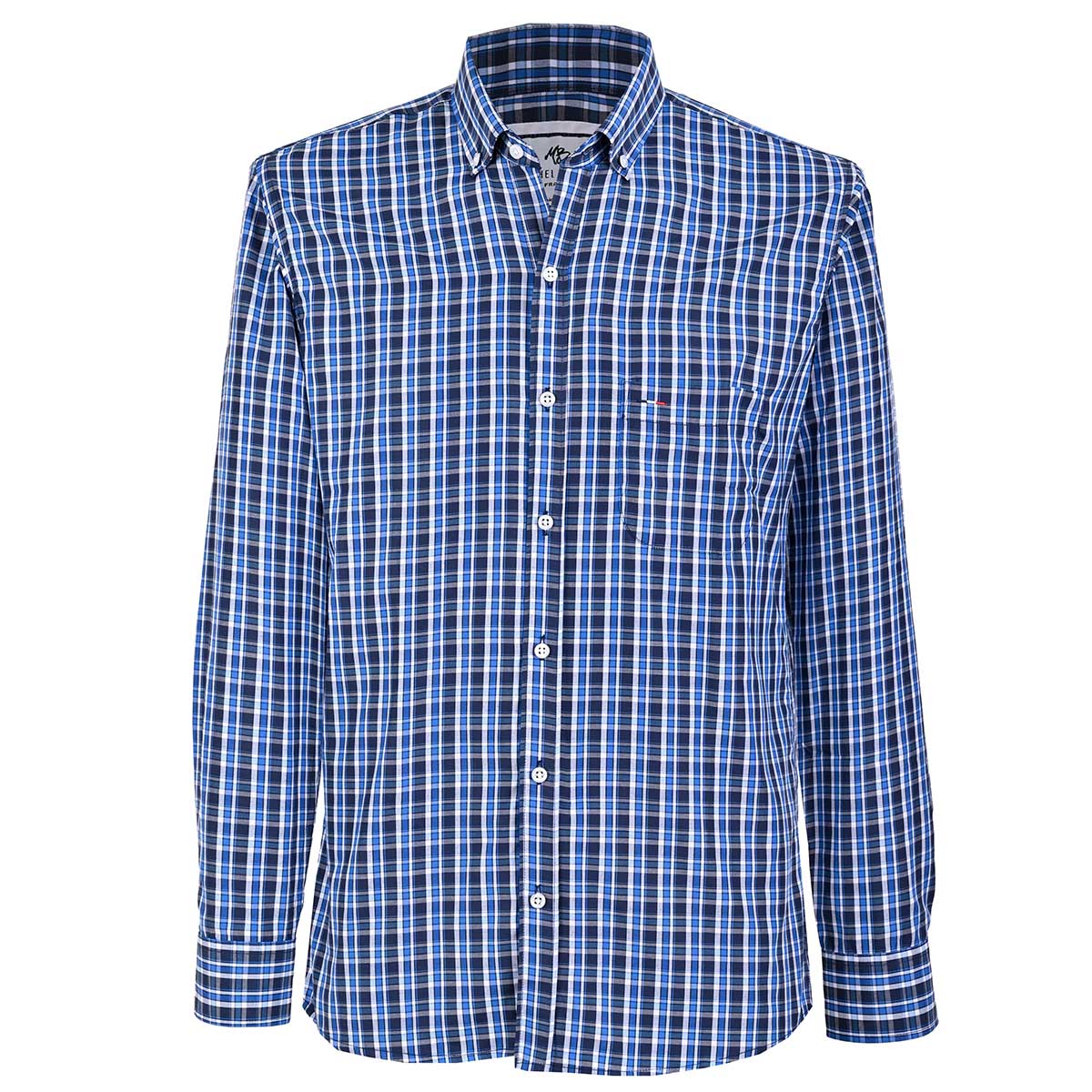 Camisa A Cuadros De Manga Larga Azul Marino