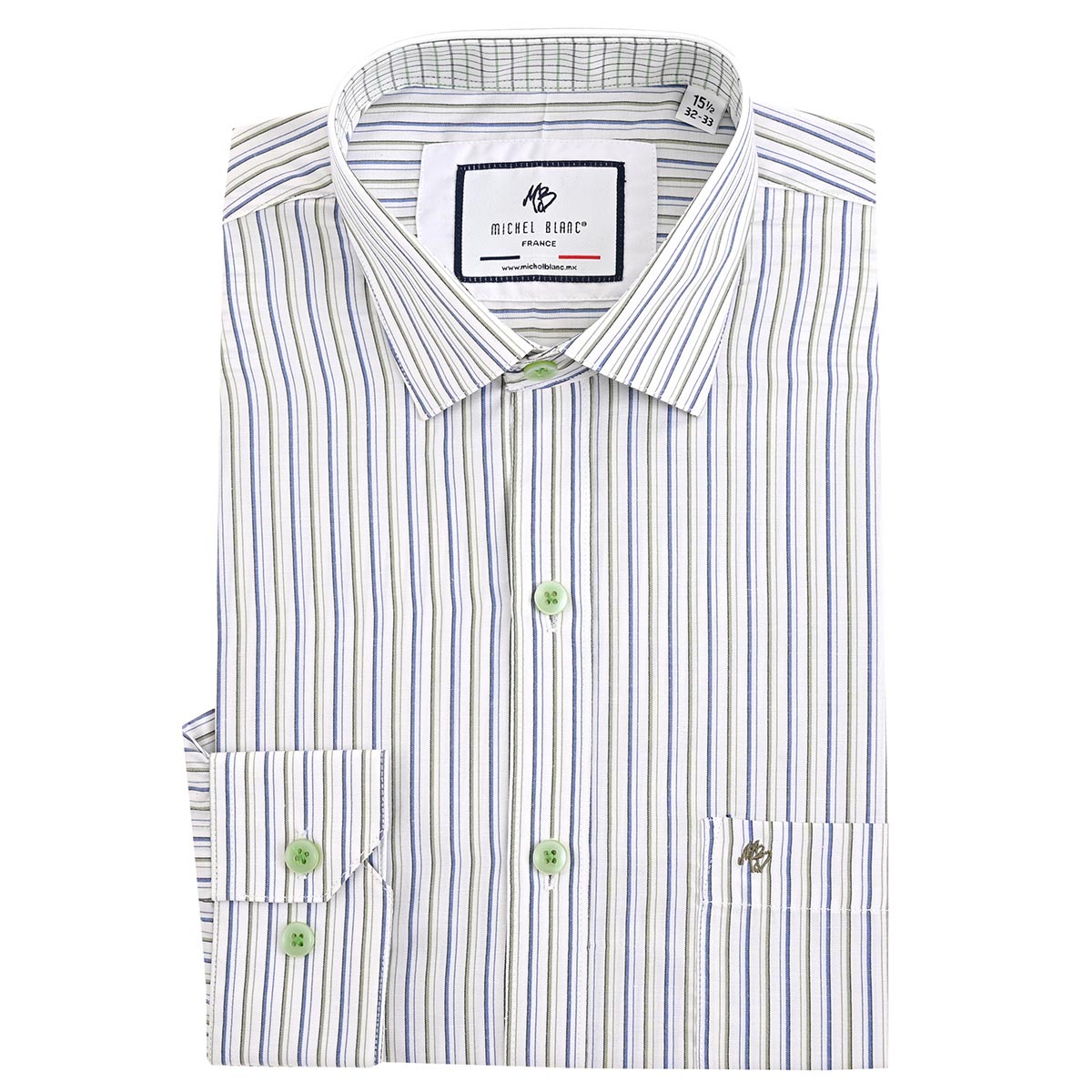 Camisa De Rayas Azul Y Pasto