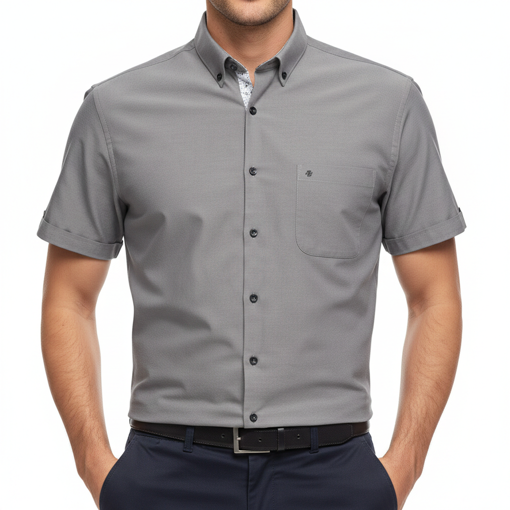 Camisa manga corta bottom down lisa gris.