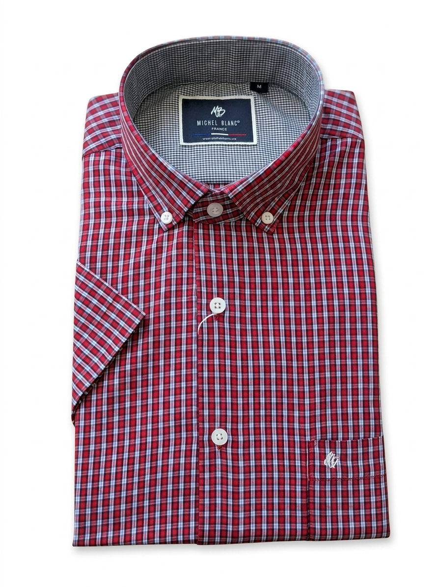 Camisa Manga corta a cuadros rojo bottom down