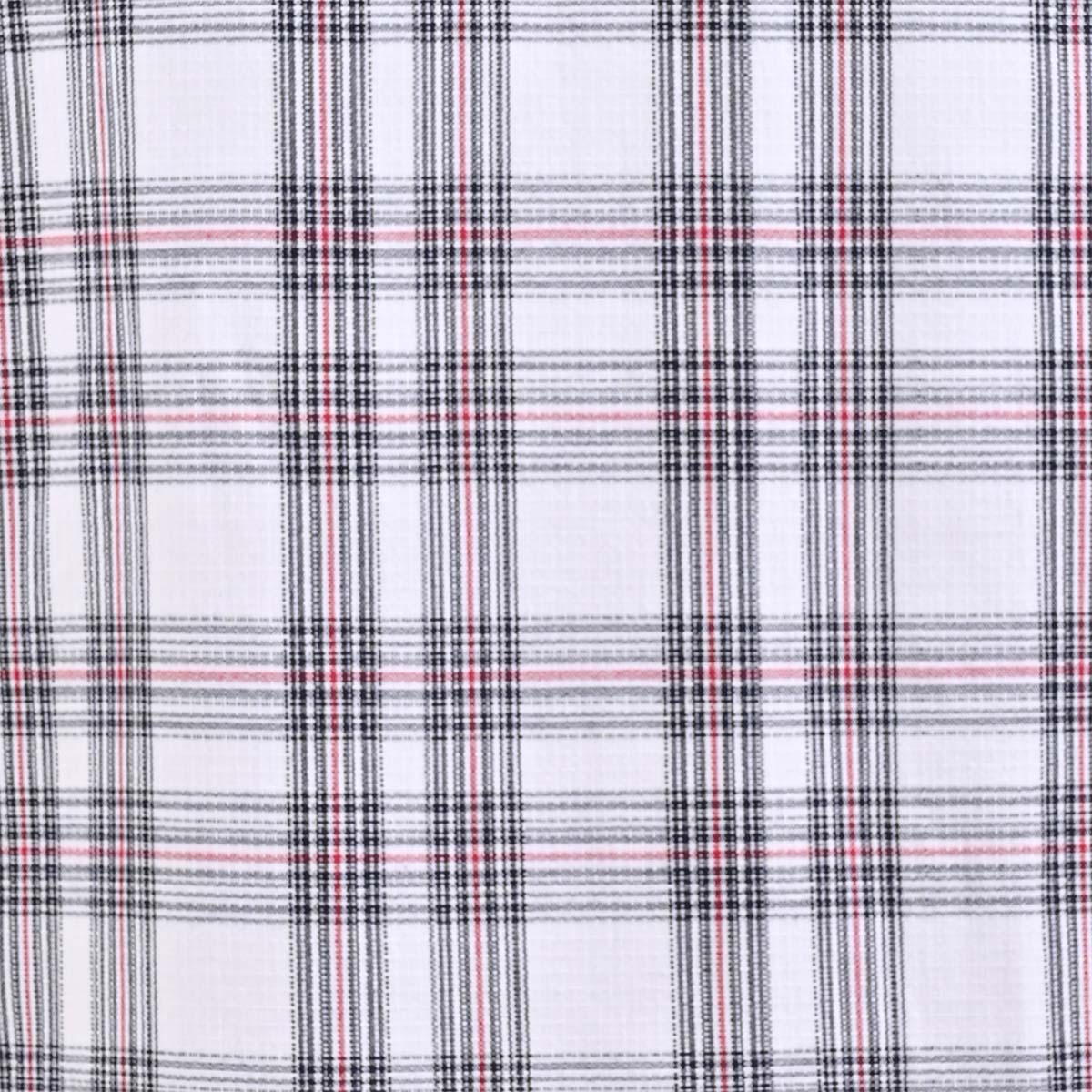 Camisa manga corta blanca con cuadros azul marino y rojo