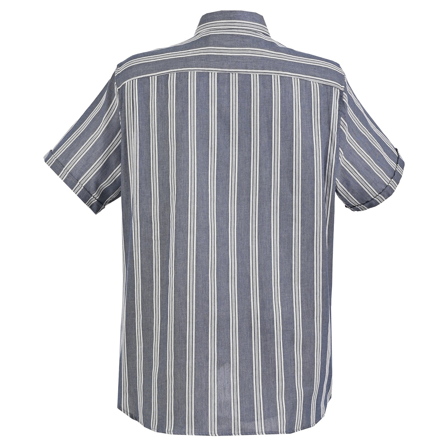 Camisa manga corta azul marino con rayas blancas