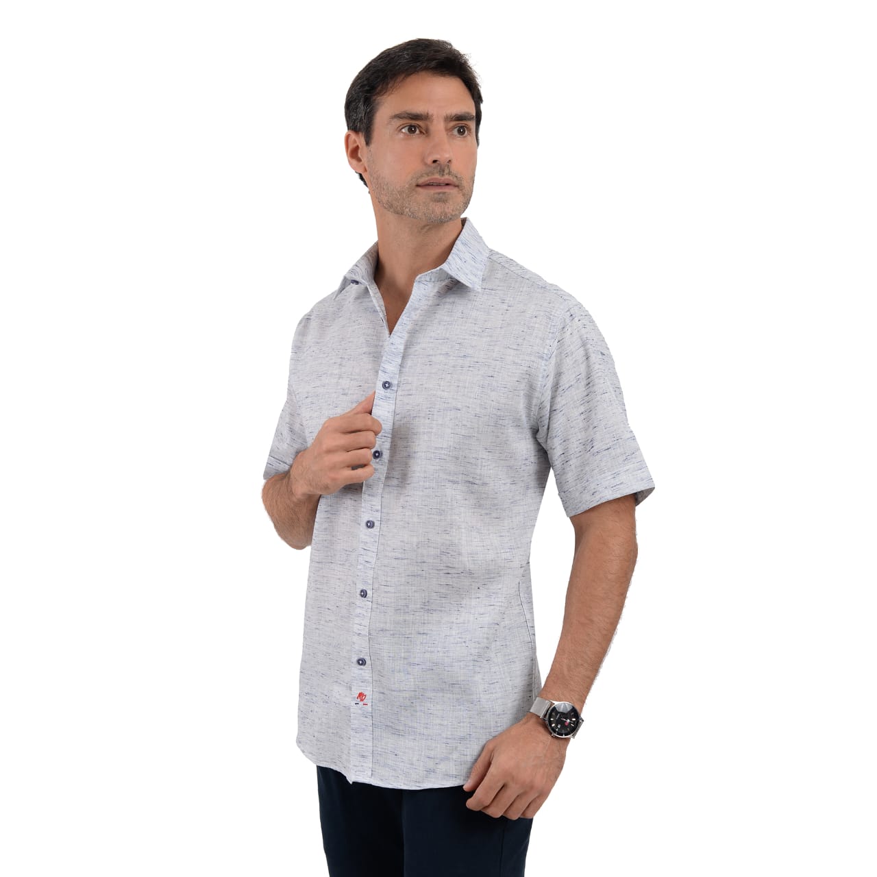 Camisa De Manga Corta De Lino Azul Cielo