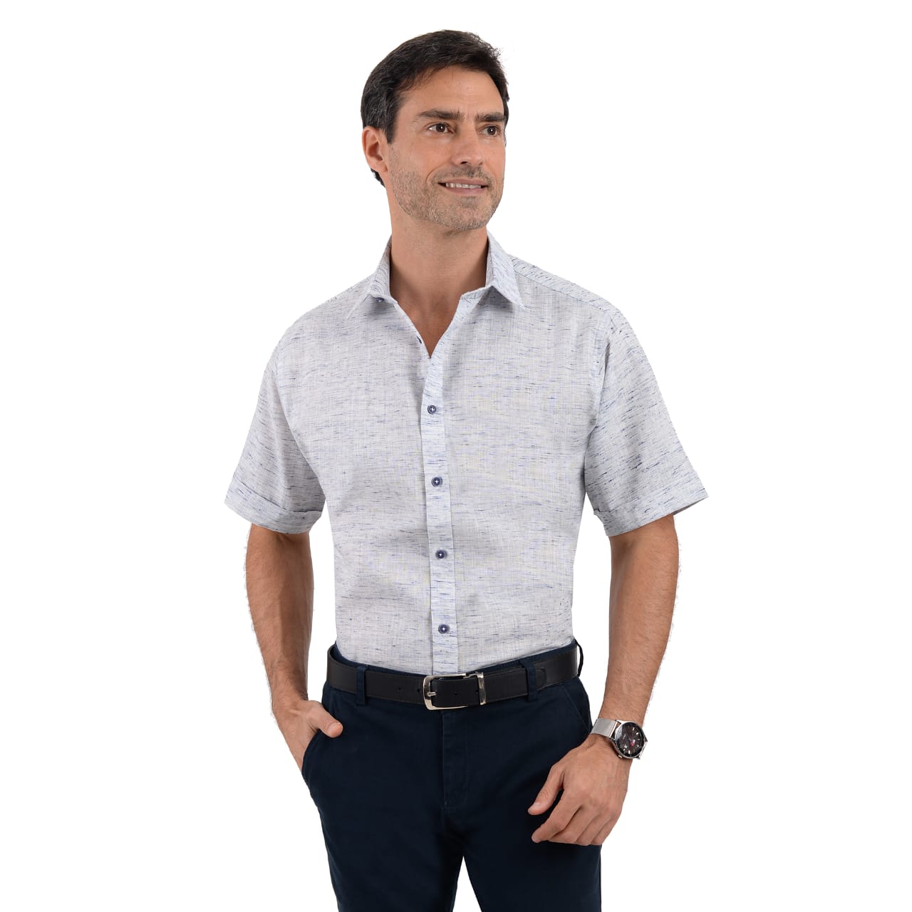 Camisa De Manga Corta De Lino Azul Cielo