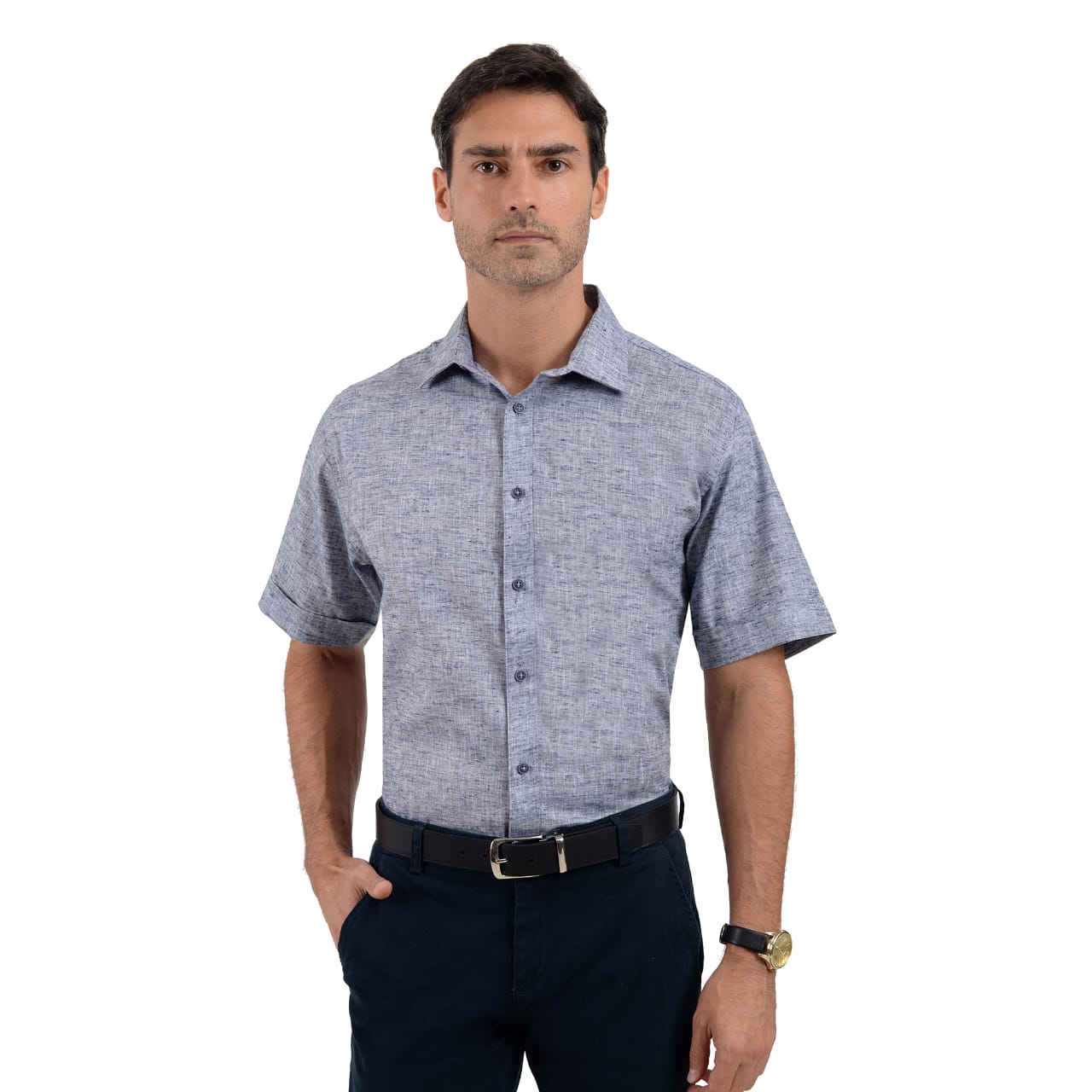 Camisa De Manga Corta Azul Marino