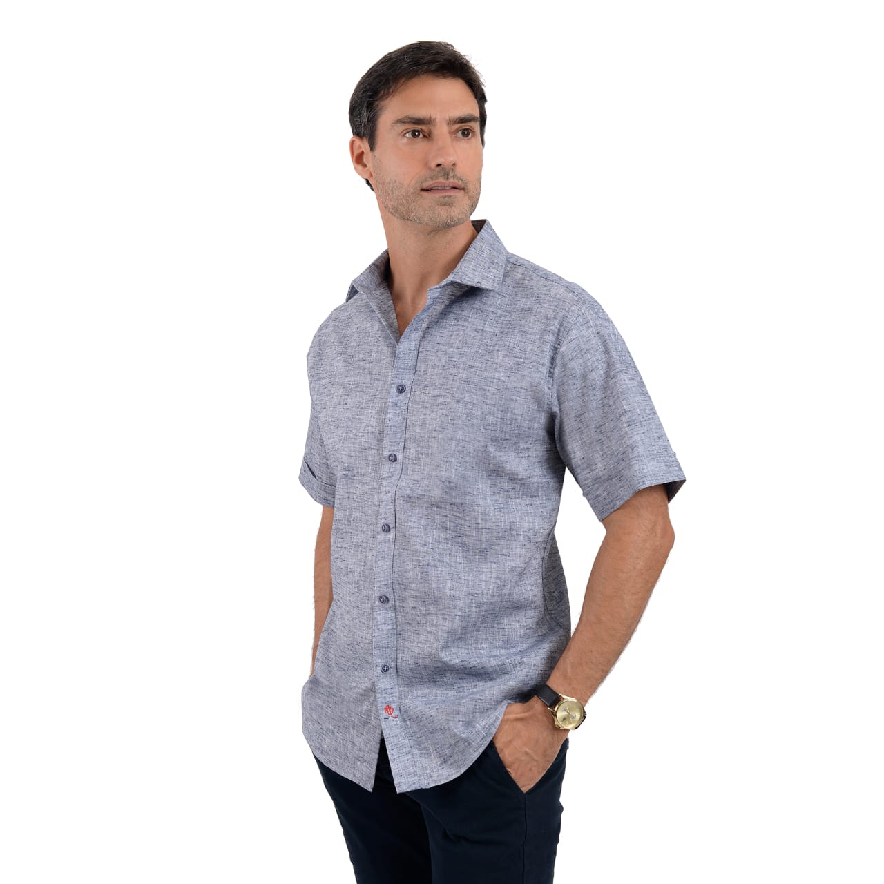 Camisa De Manga Corta Azul Marino