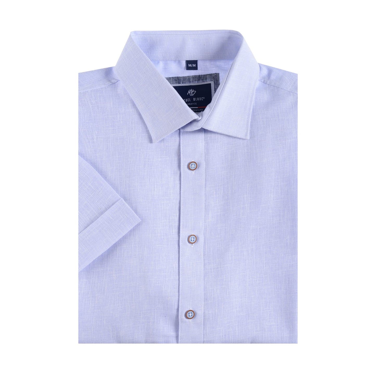 Camisa De Manga Corta De Lino Azul Claro