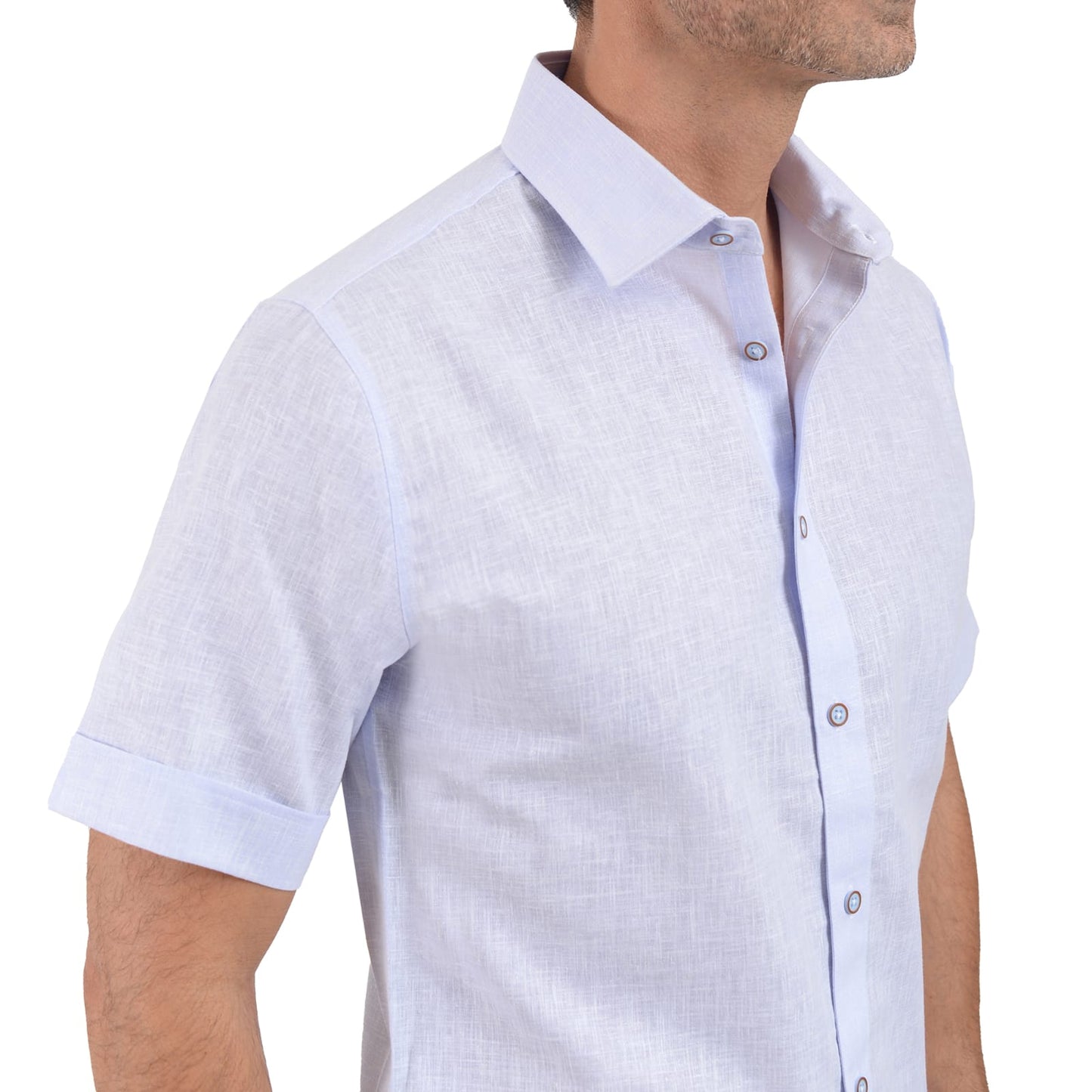 Camisa De Manga Corta De Lino Azul Claro