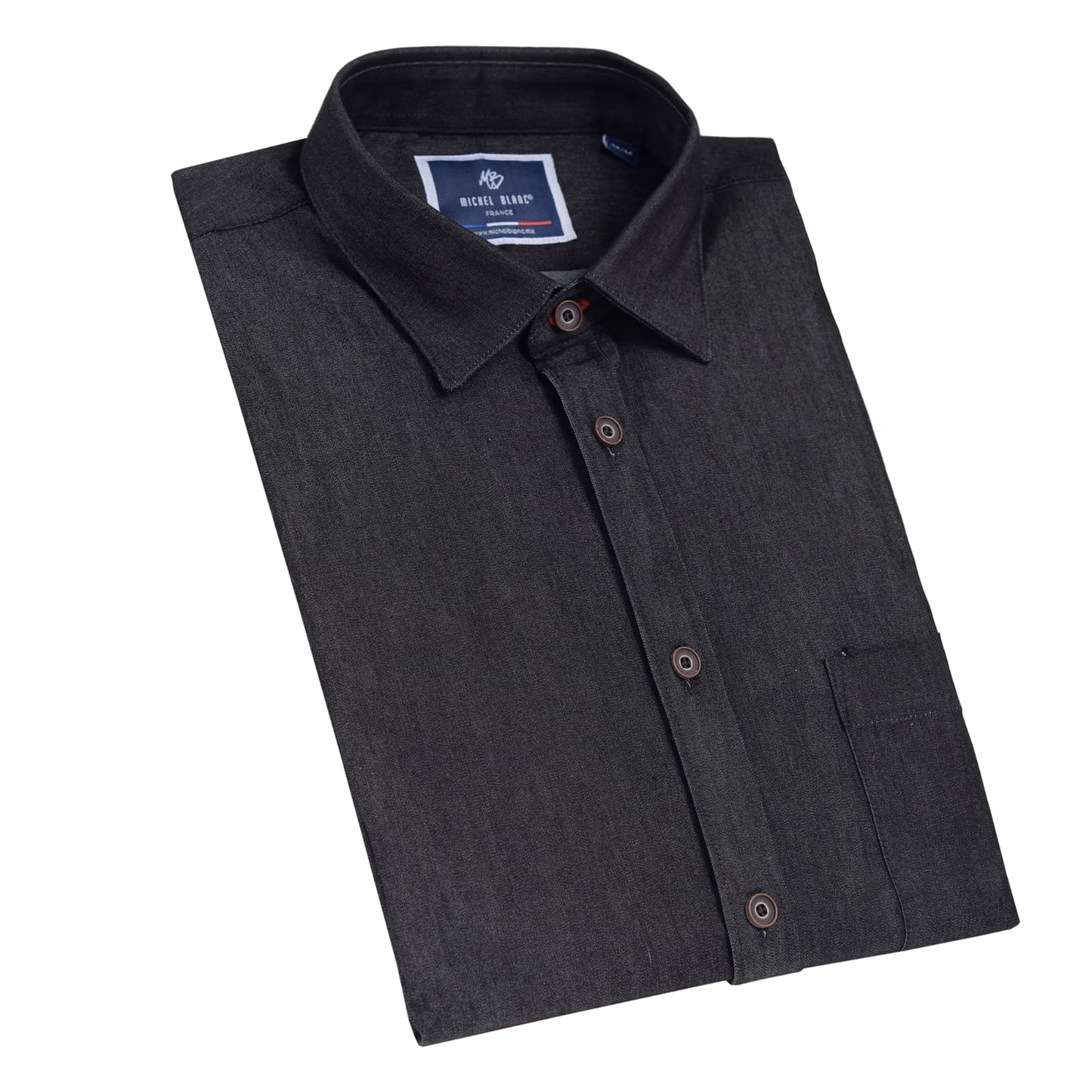 Camisa Casual Hombre Manga Larga Denim Negra