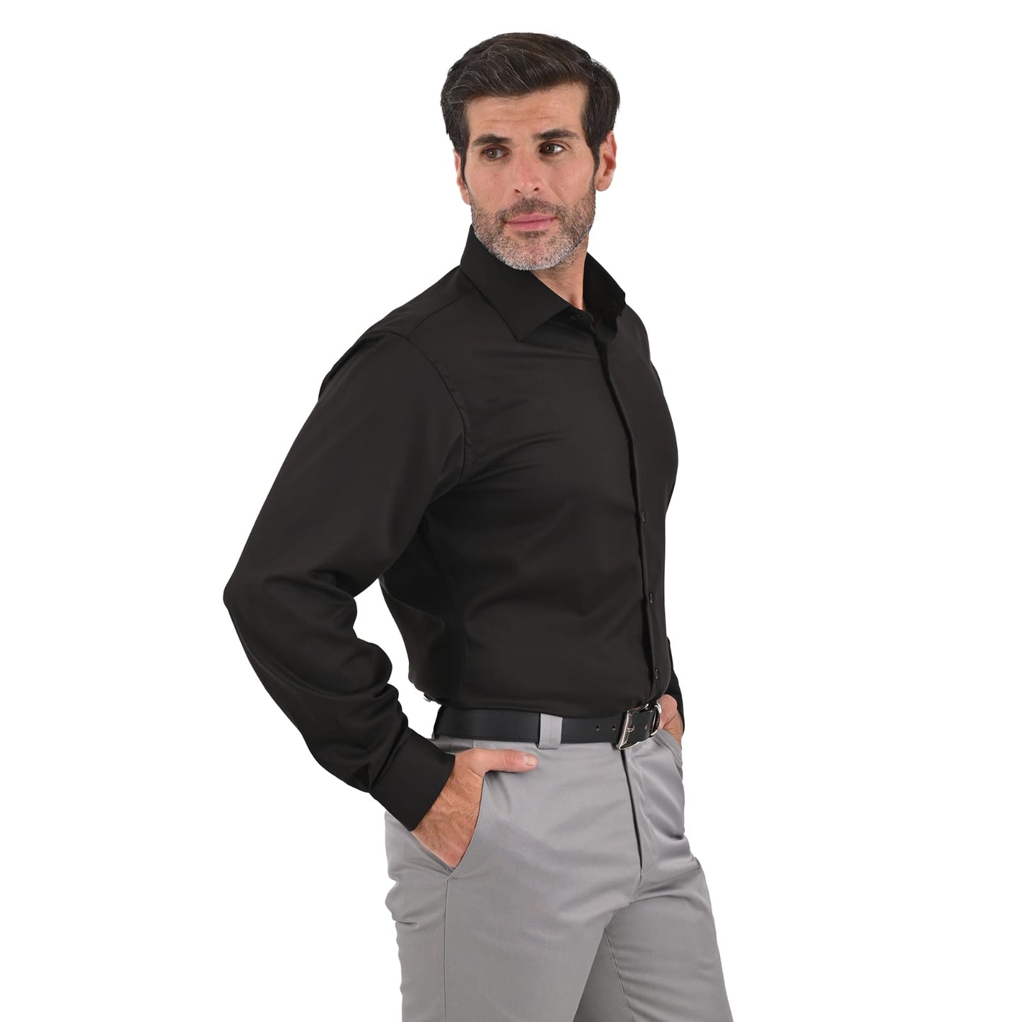 Camisa de vestir caballero tela de bambú Negra puño normal