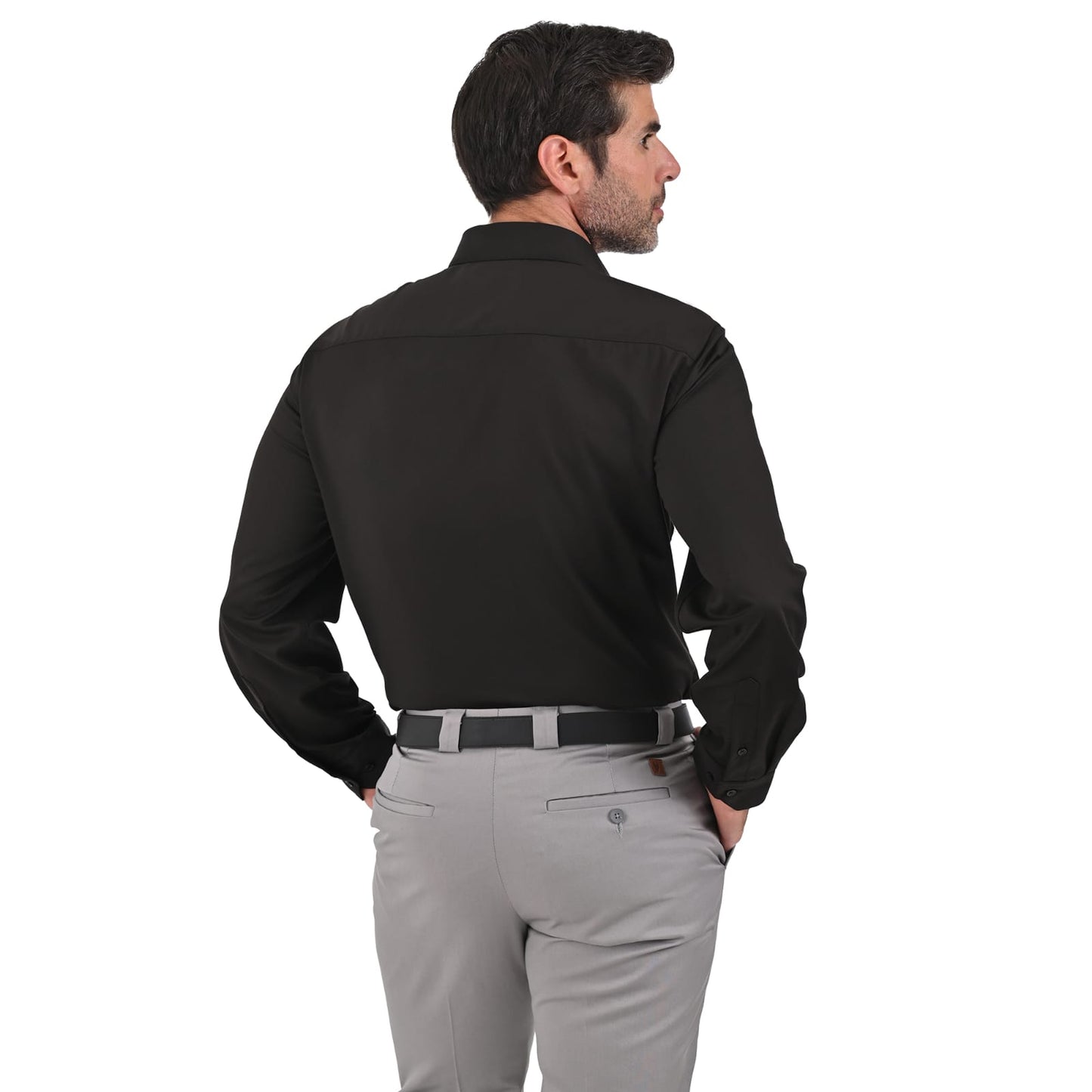 Camisa de vestir caballero tela de bambú Negra puño normal