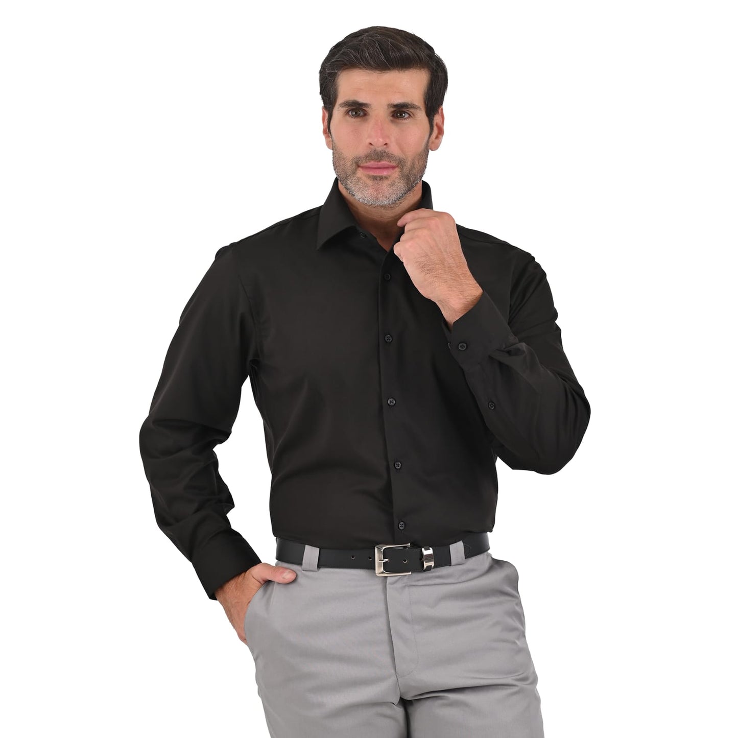 Camisa de vestir caballero tela de bambú Negra puño normal