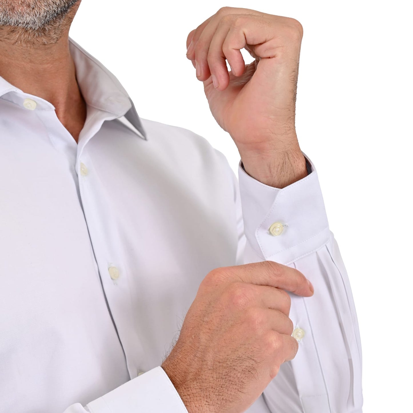 Camisa de vestir caballero tela de bambú blanca puño normal