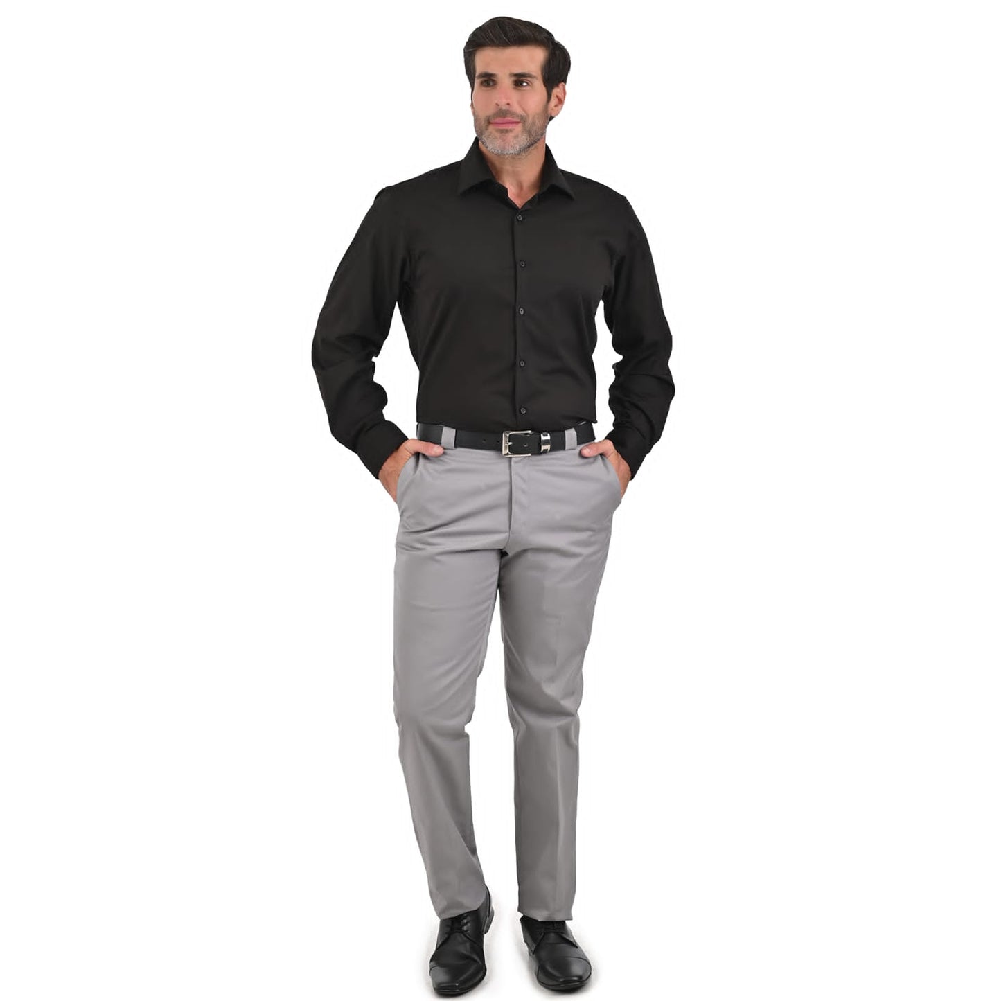 Camisa de vestir caballero tela de bambú Negra puño normal