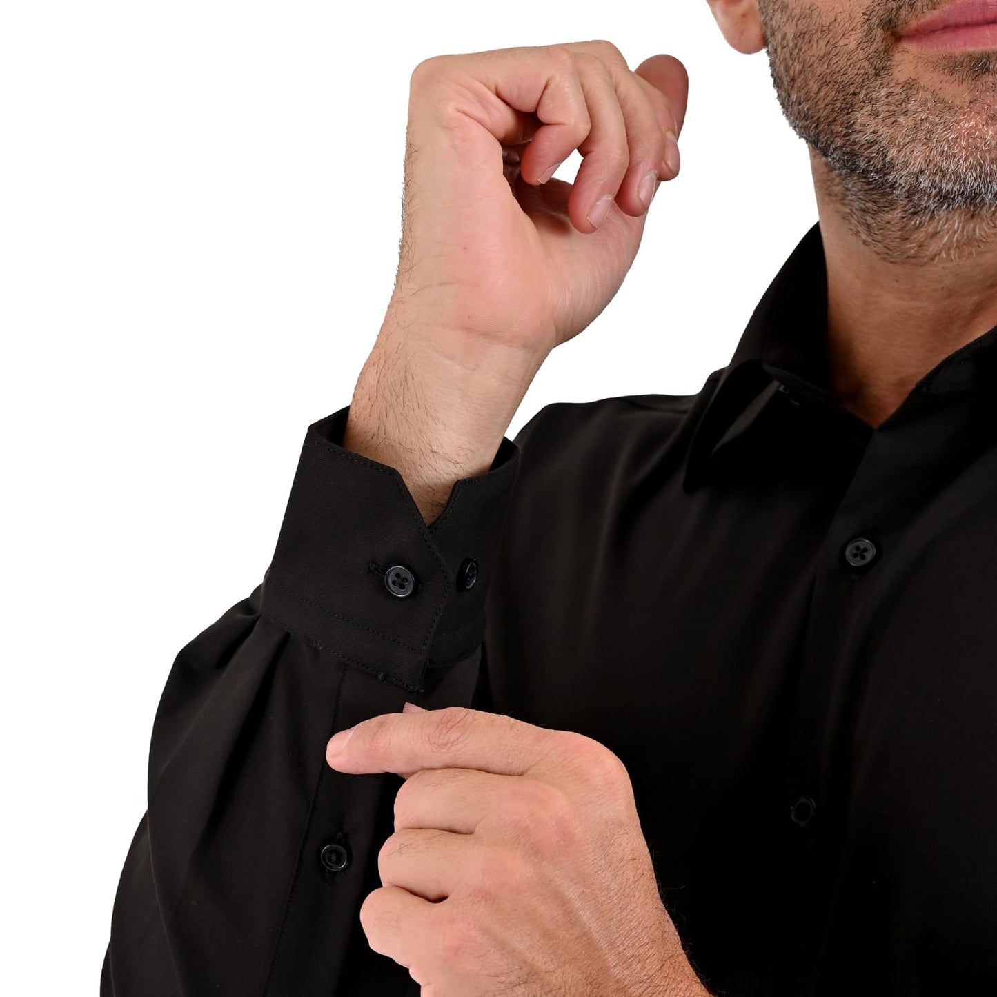 Camisa de vestir caballero tela de bambú Negra puño normal