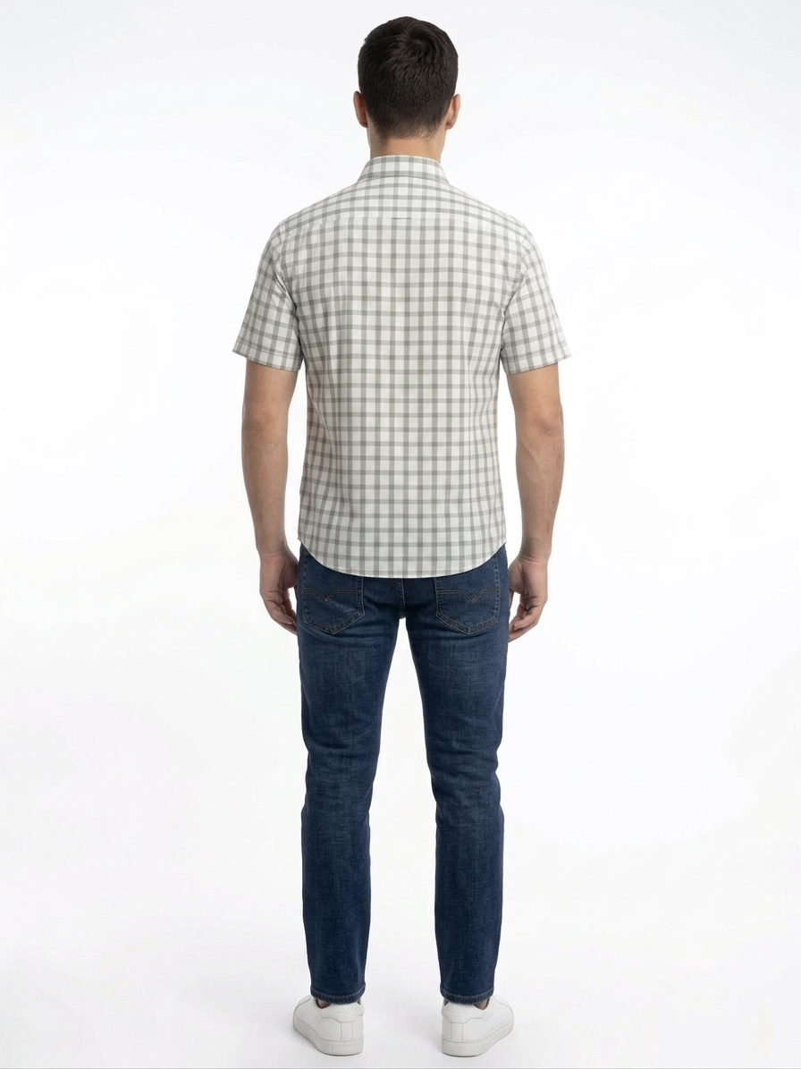 Camisa de Manga Corta Cuadros Verde Olivo Michel Blanc