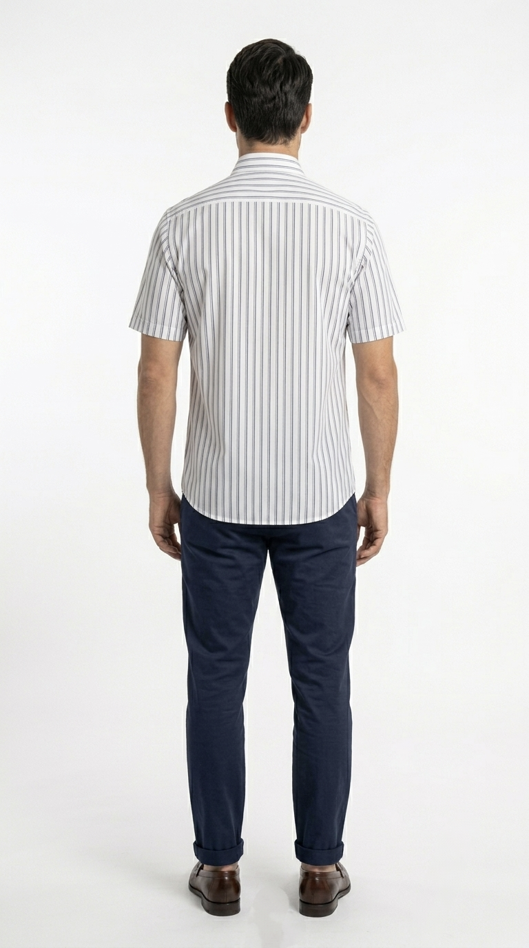 Camisa de Manga Corta Rayas Azul Marino Michel Blanc