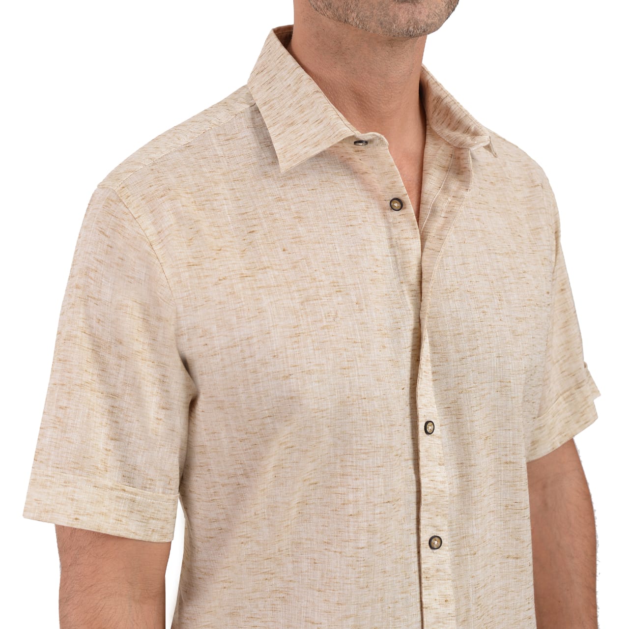 Camisa De Manga Corta Color Beige