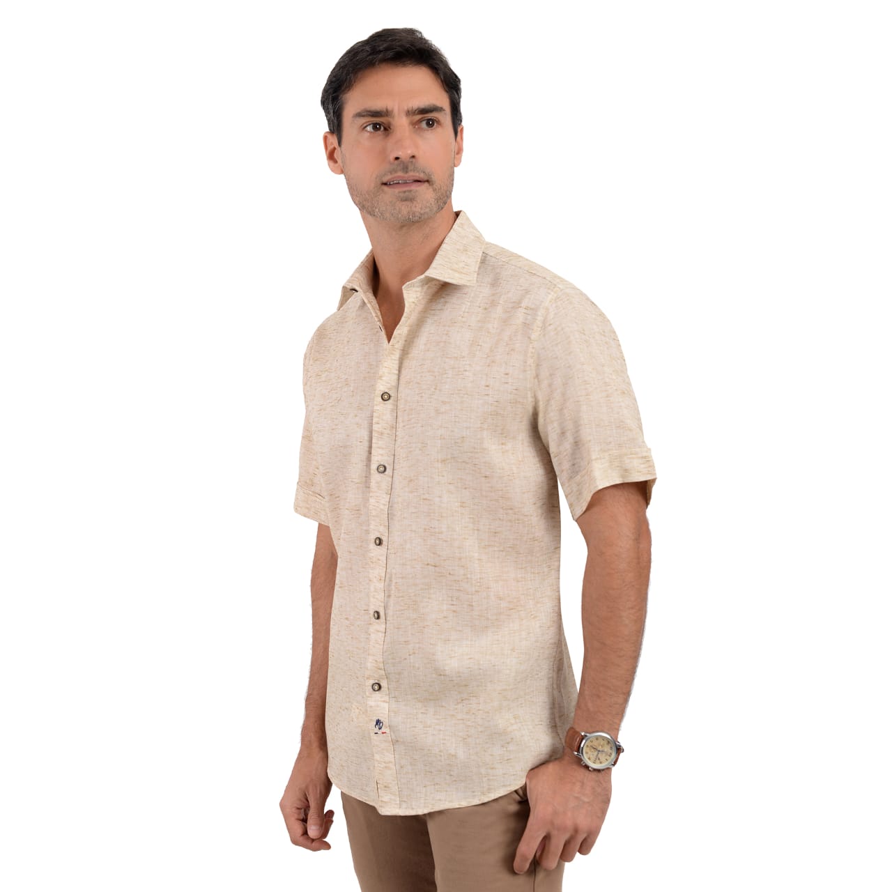Camisa De Manga Corta Color Beige