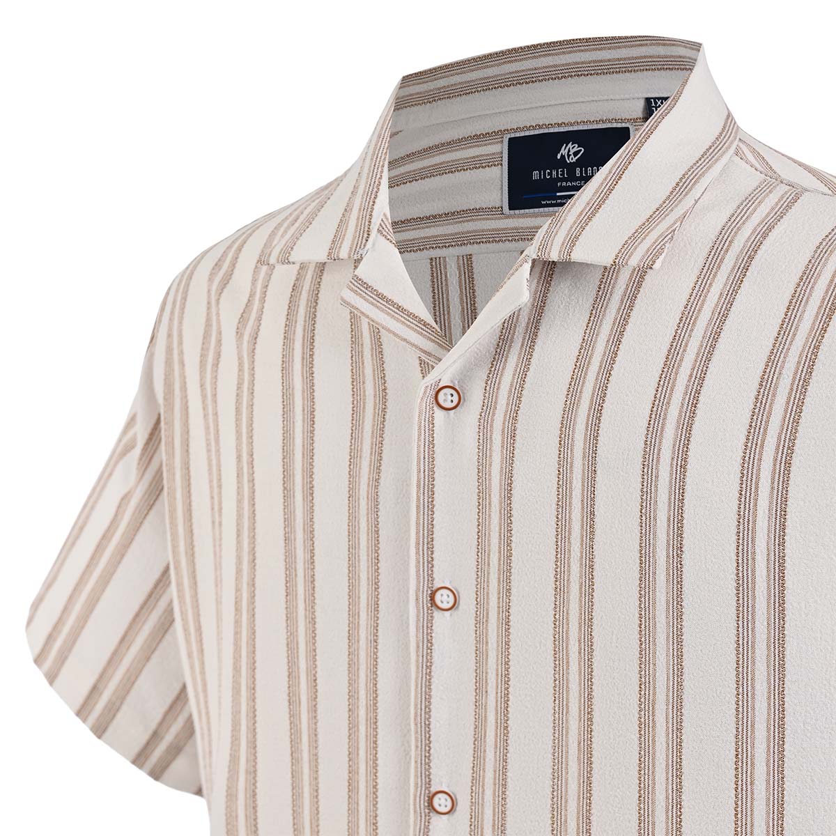 Camisa Manga corta con doble raya beige
