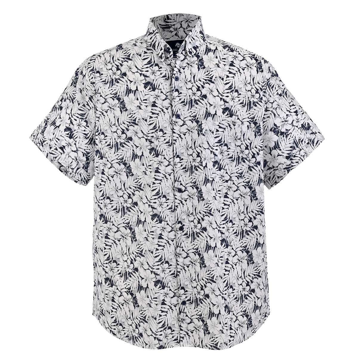 Camisa Manga corta negra con blanco floreada Botton down