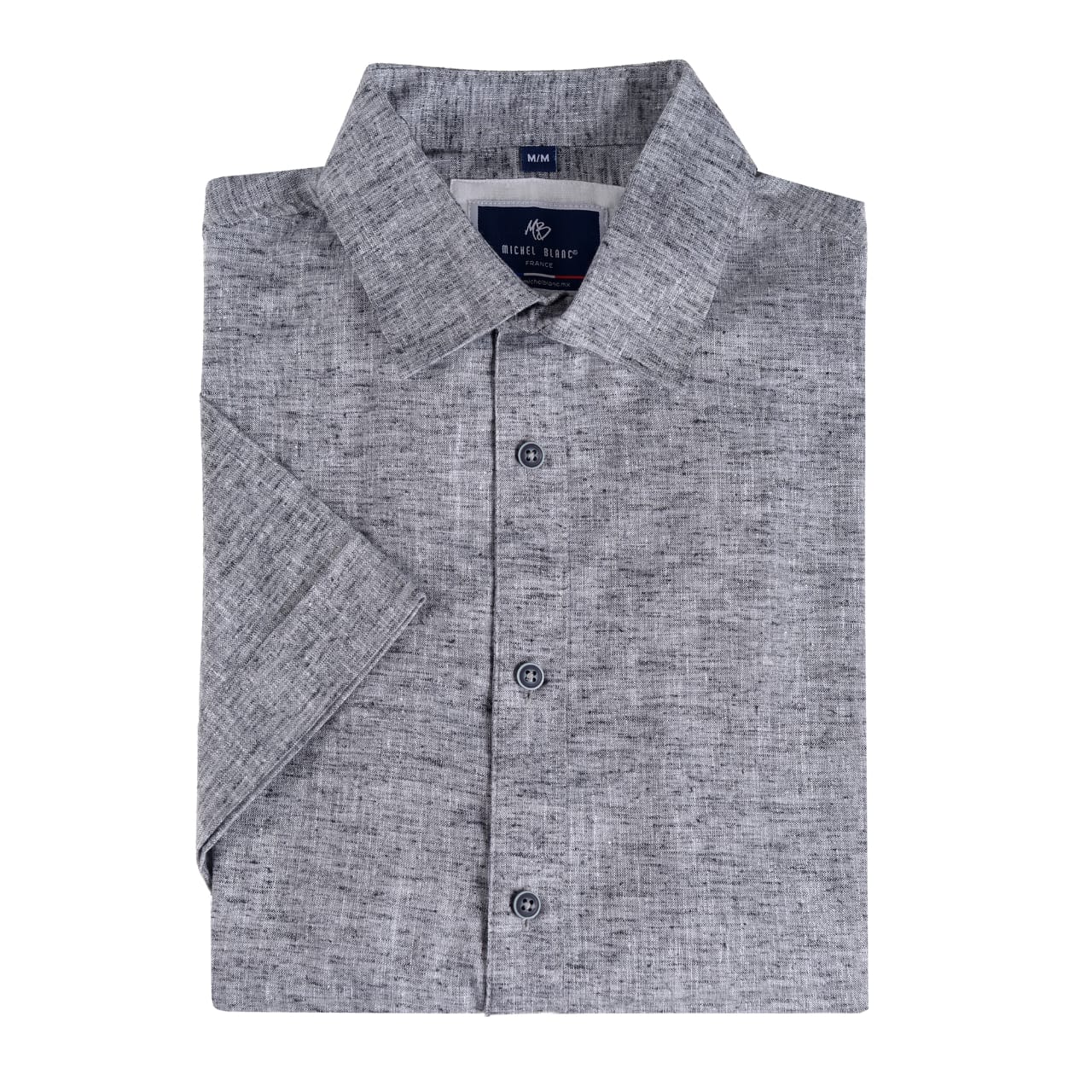 Camisa De Manga Corta De Lino Gris Oxford