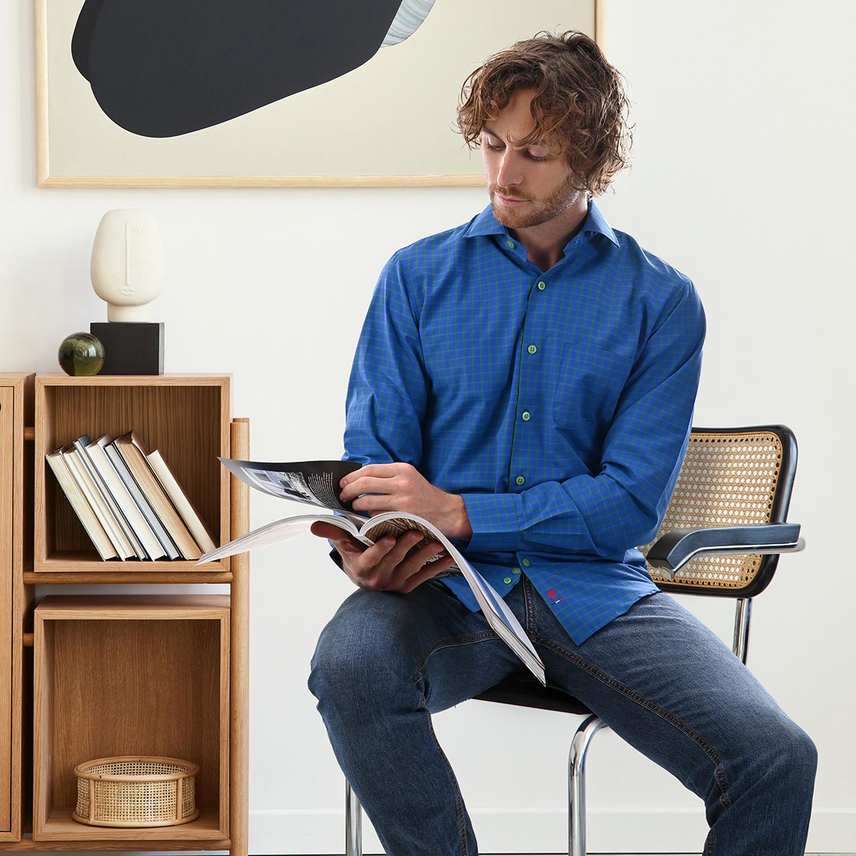 Camisa De Cuadros De Manga Larga En Verde Y Azul