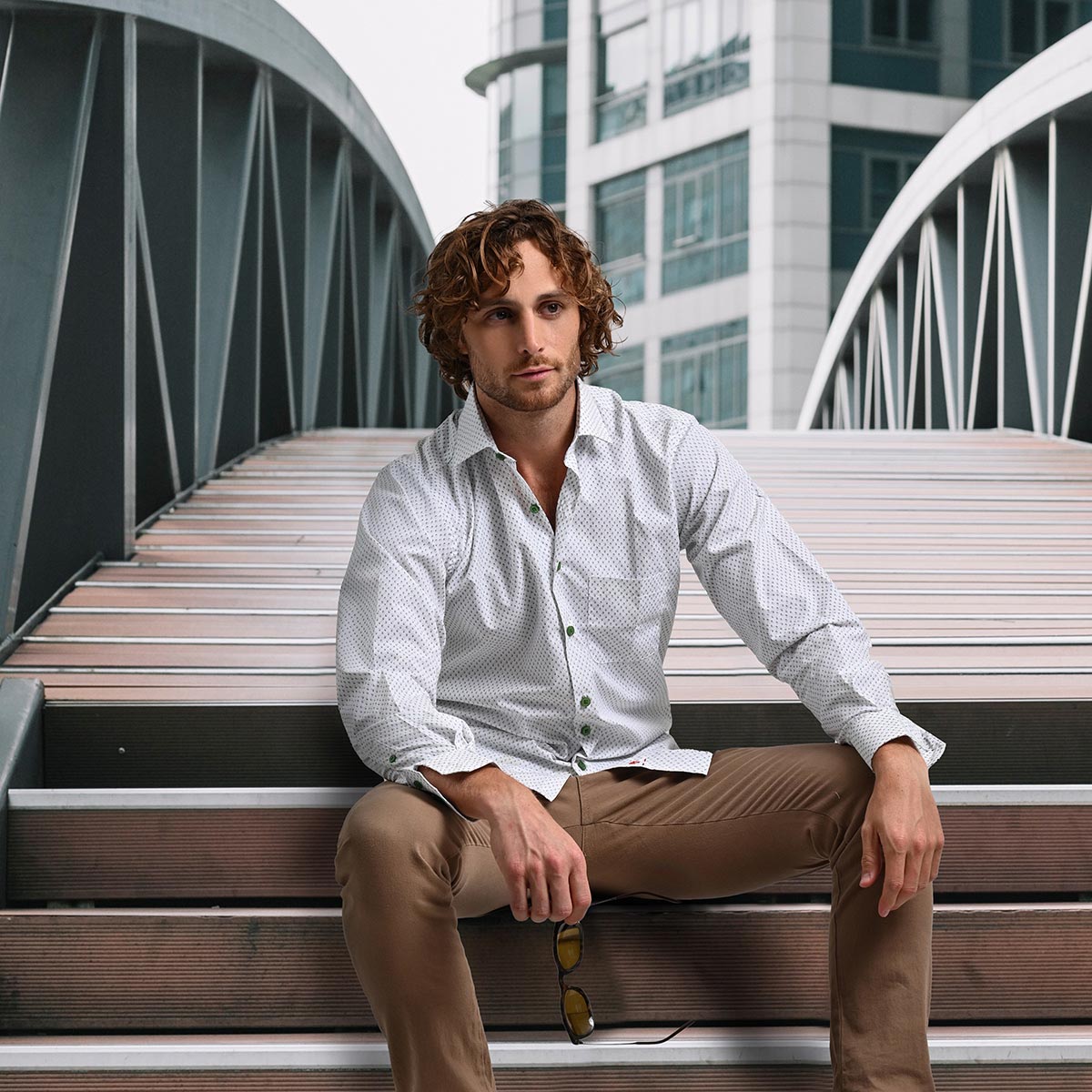 Camisa De Vestir Verde Estampada Floral