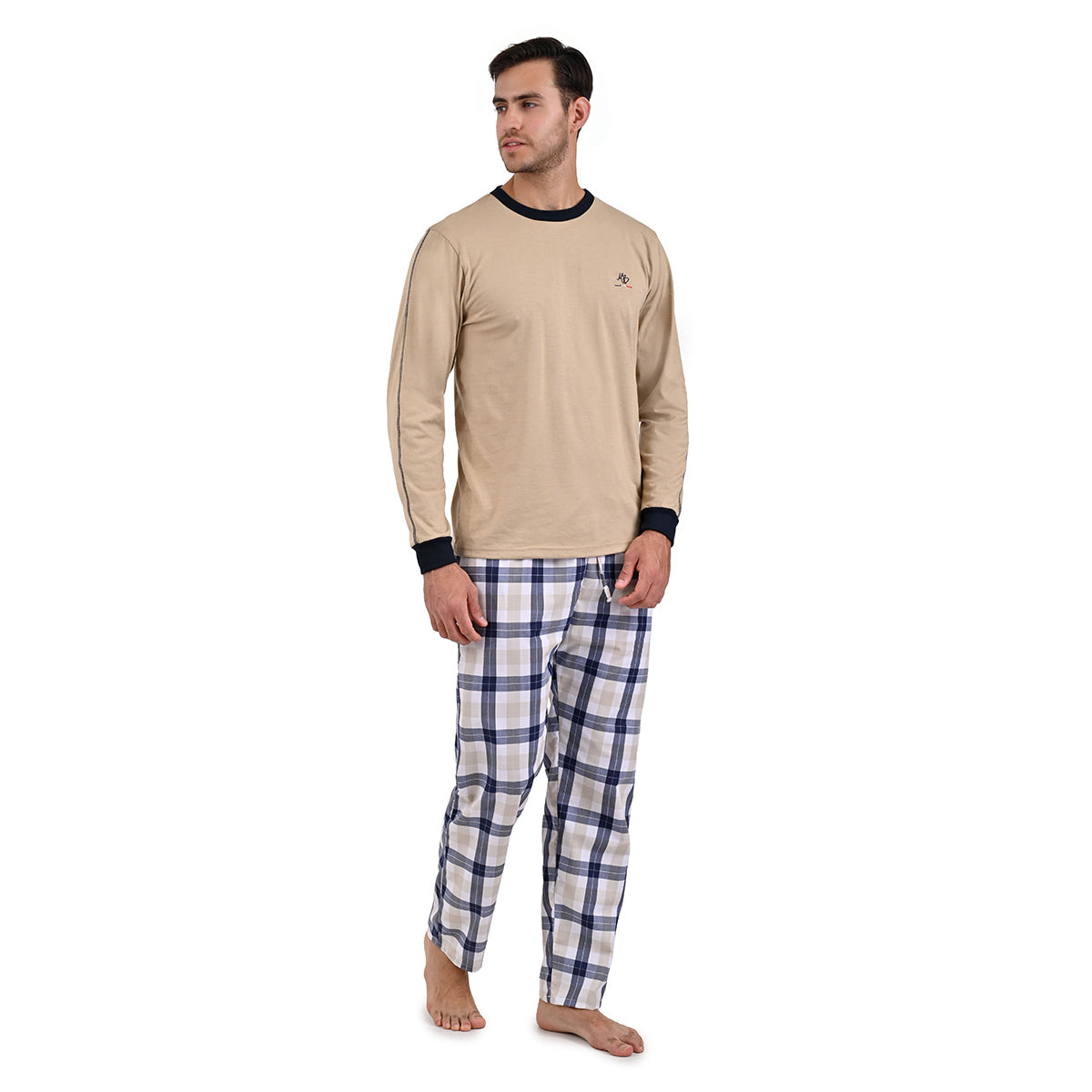 Pijama Para Caballero Playera Manga Larga Y Pantalon Beige