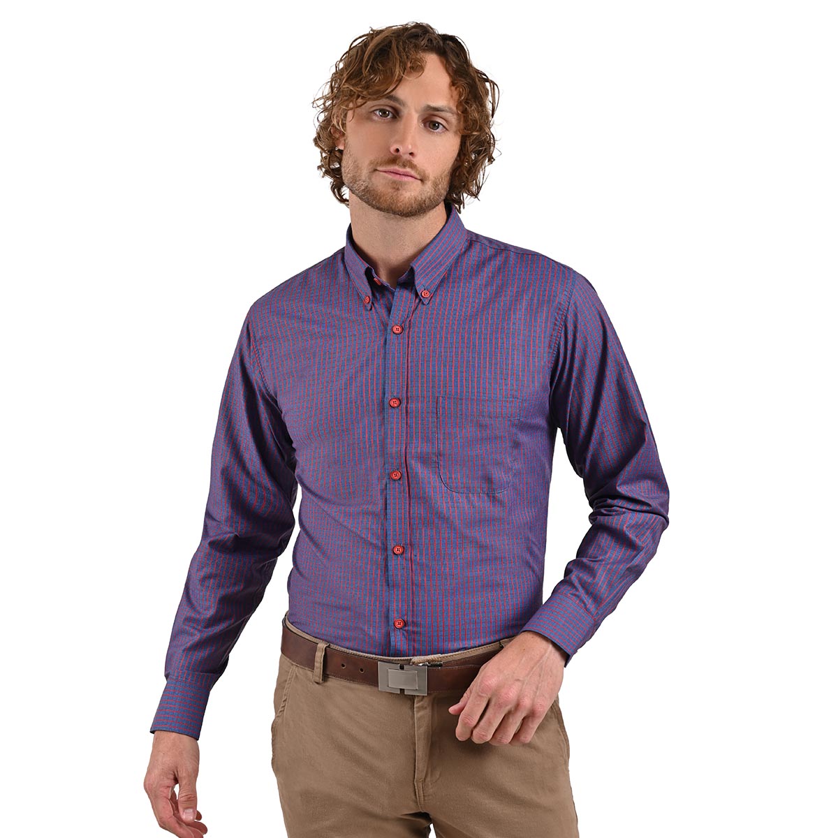 Camisa Morada Con Vestido De Rayas Rojas