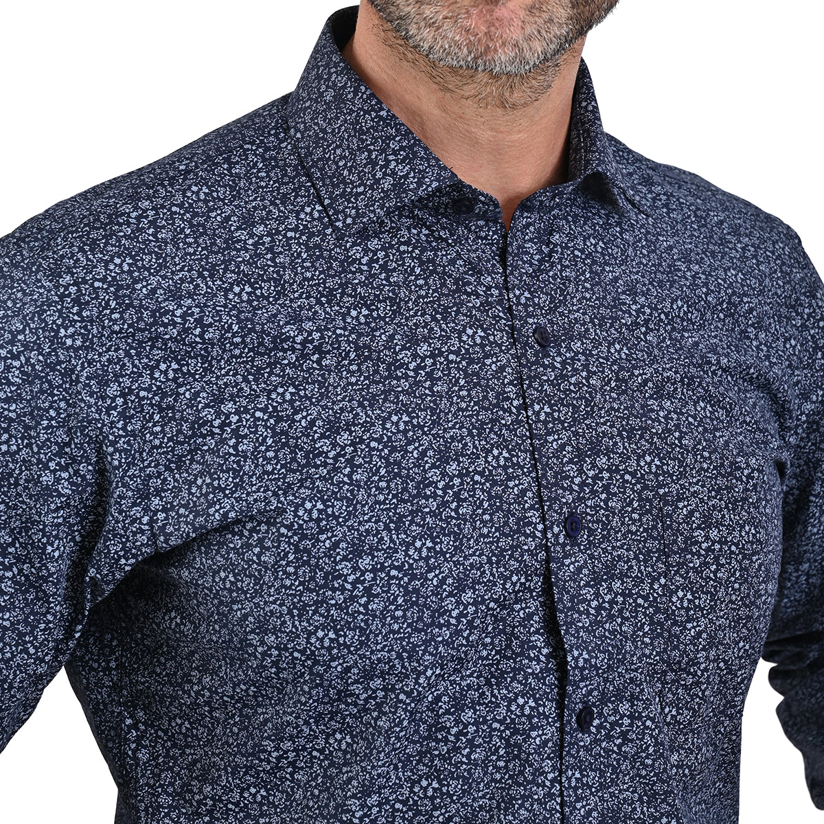 Camisa De Vestir De Manga Larga Estampada Azul Marino