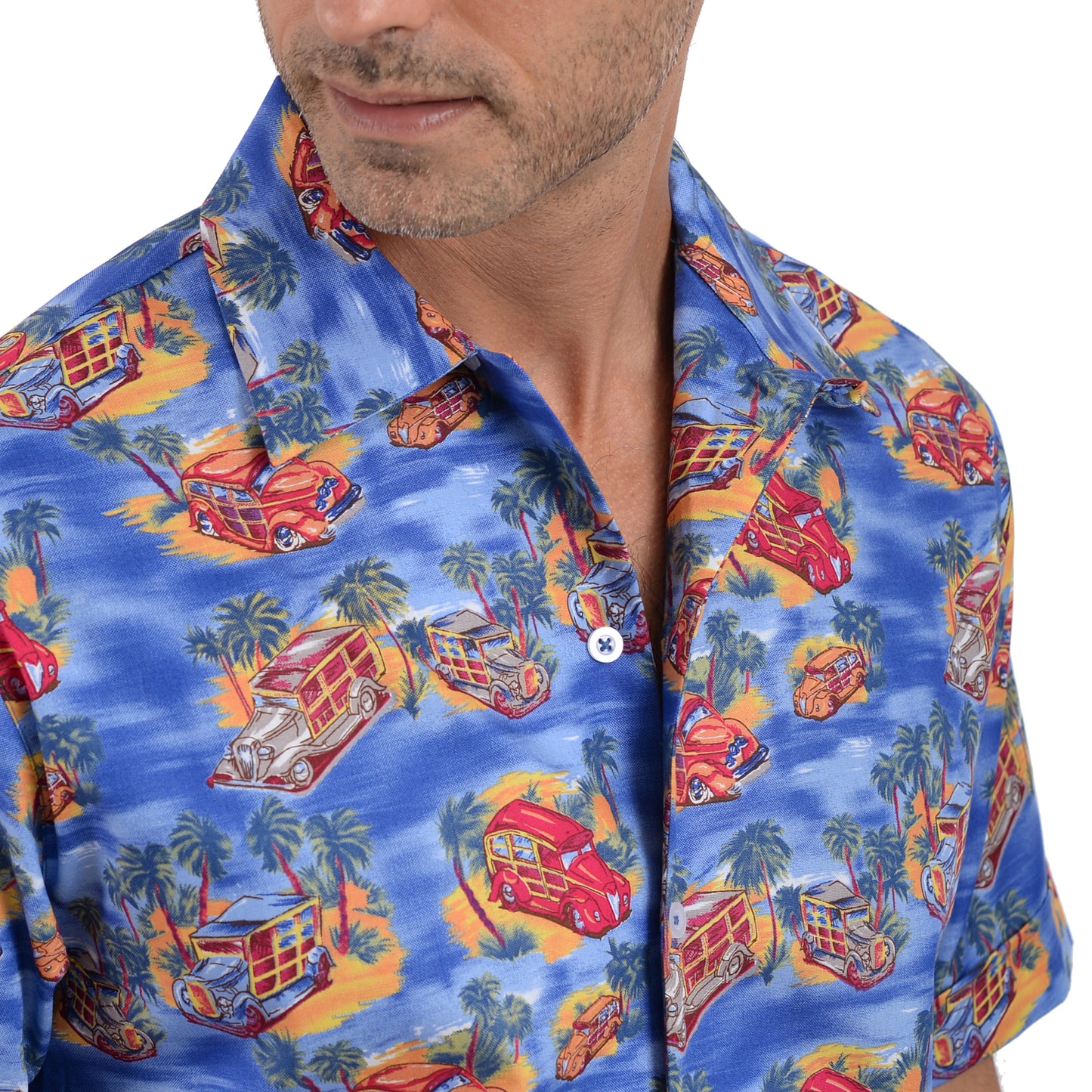 Camisa Hawaiana Manga Corta Con Estampados de Autos