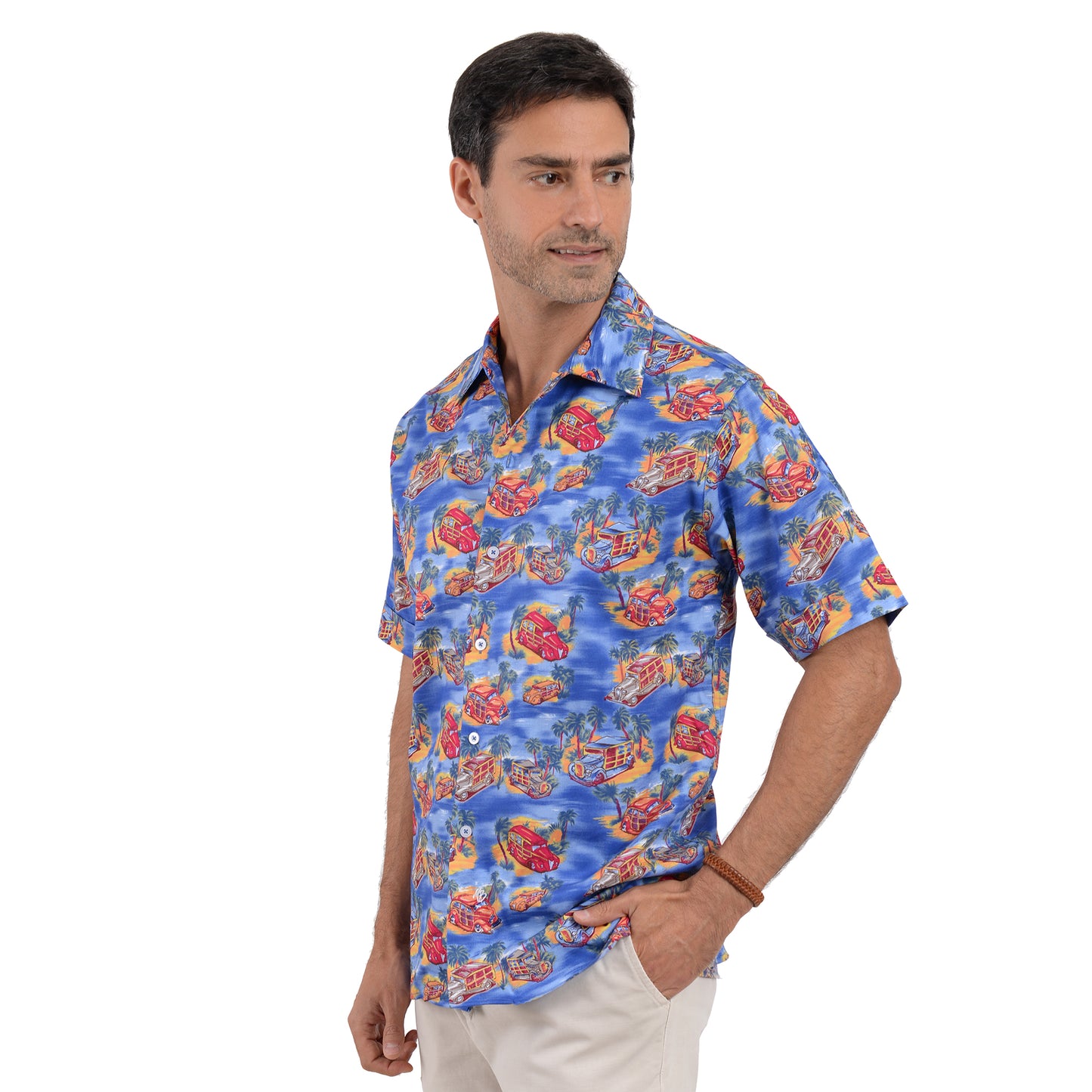 Camisa Hawaiana Manga Corta Con Estampados de Autos