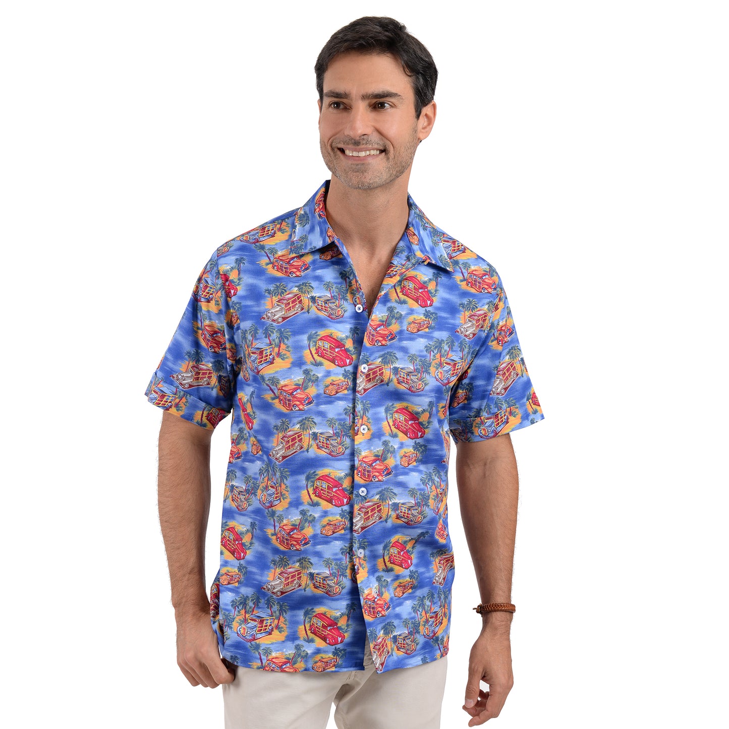 Camisa Hawaiana Manga Corta Con Estampados de Autos