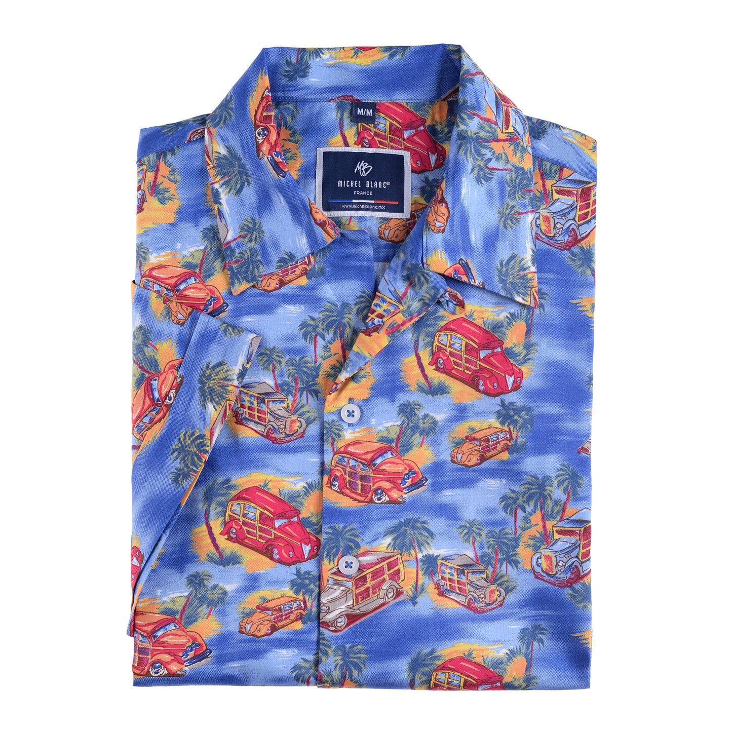 Camisa Hawaiana Manga Corta Con Estampados de Autos