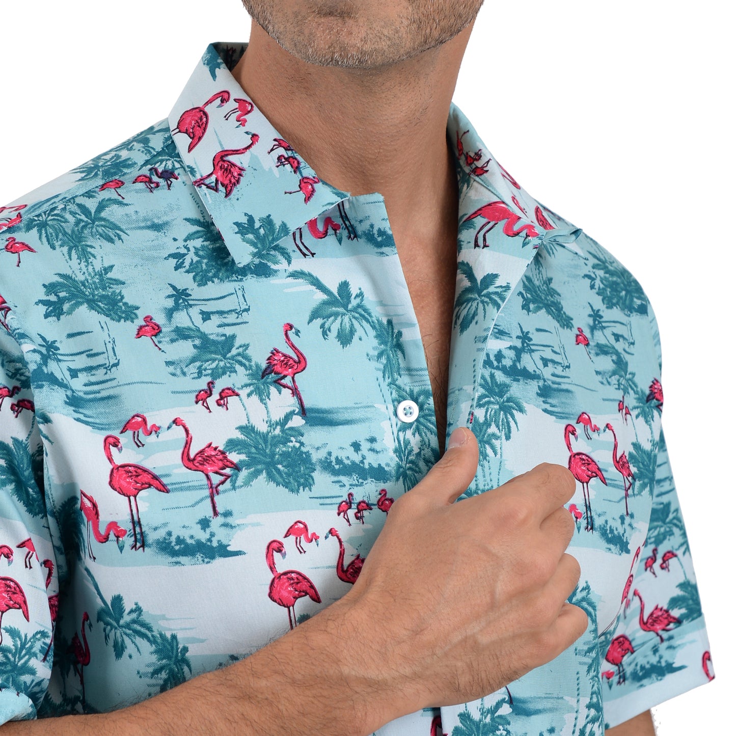 Camisa Hawaiana De Flamencos De Manga Corta