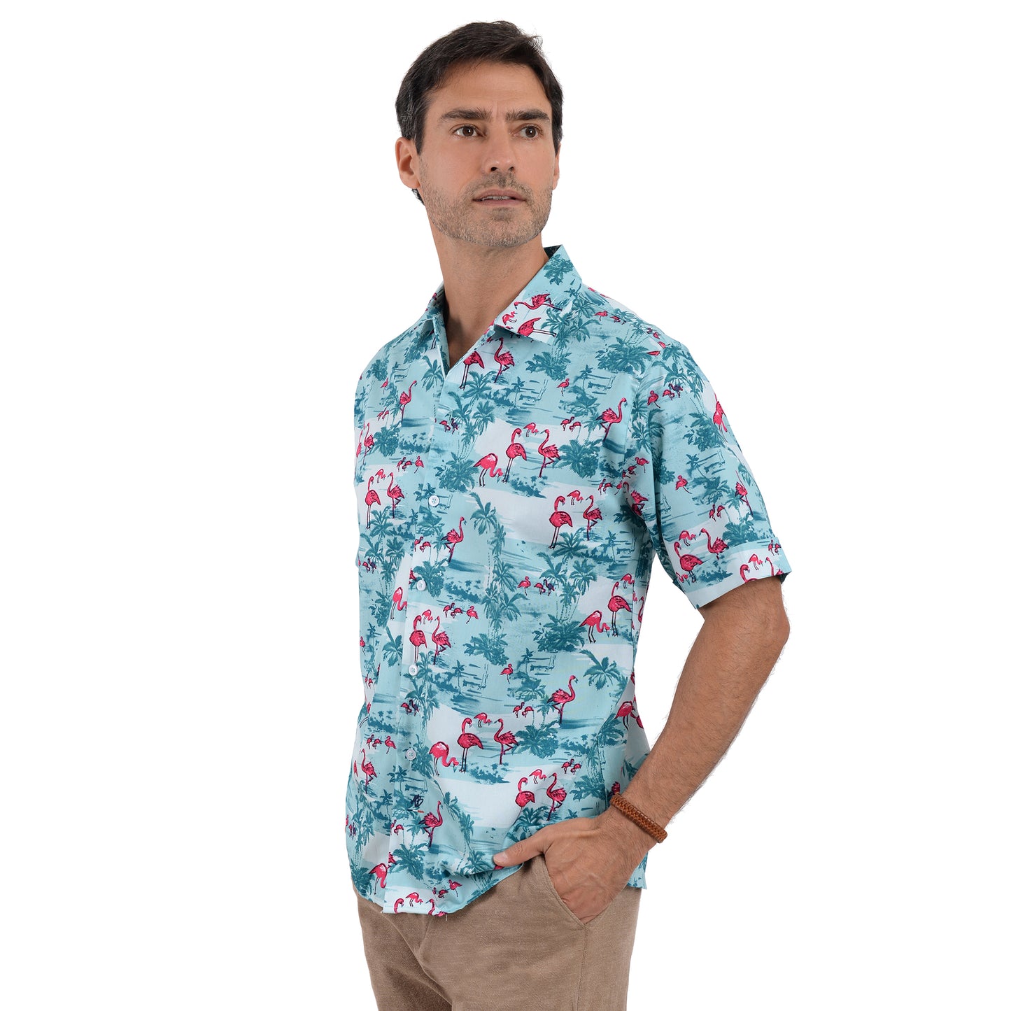 Camisa Hawaiana De Flamencos De Manga Corta