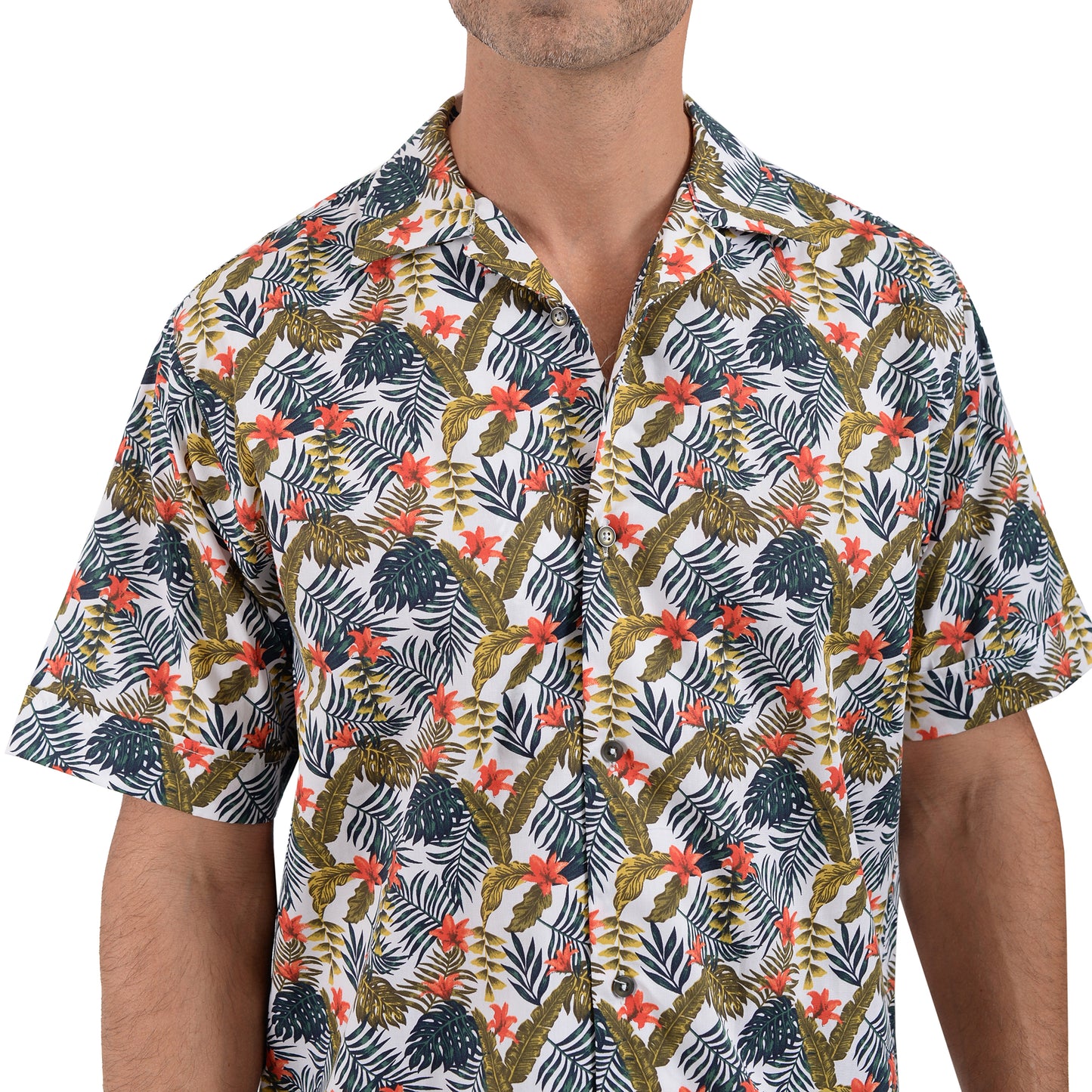 Camisa Resort Con Cuello De Solapa Estampado De Hojas