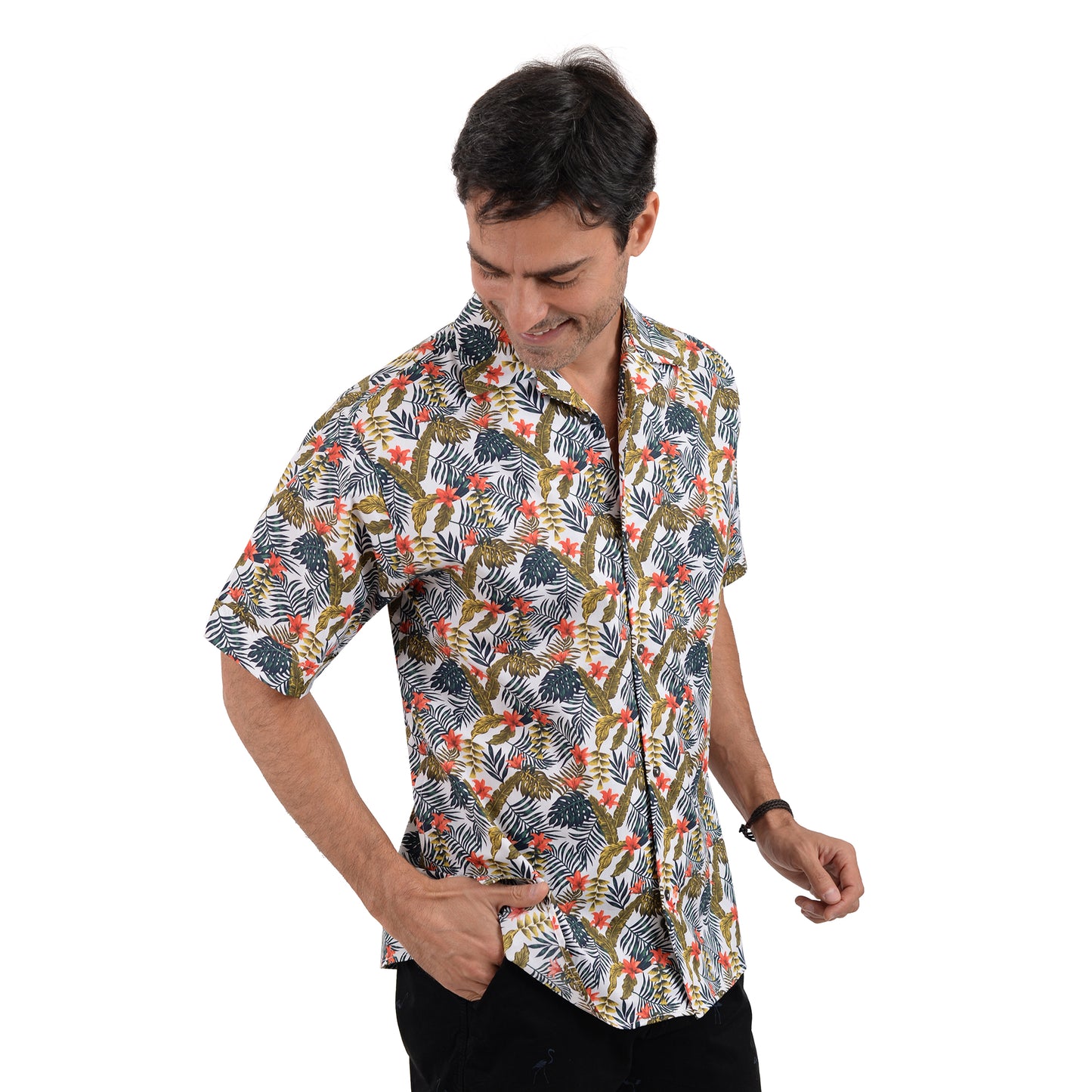 Camisa Resort Con Cuello De Solapa Estampado De Hojas