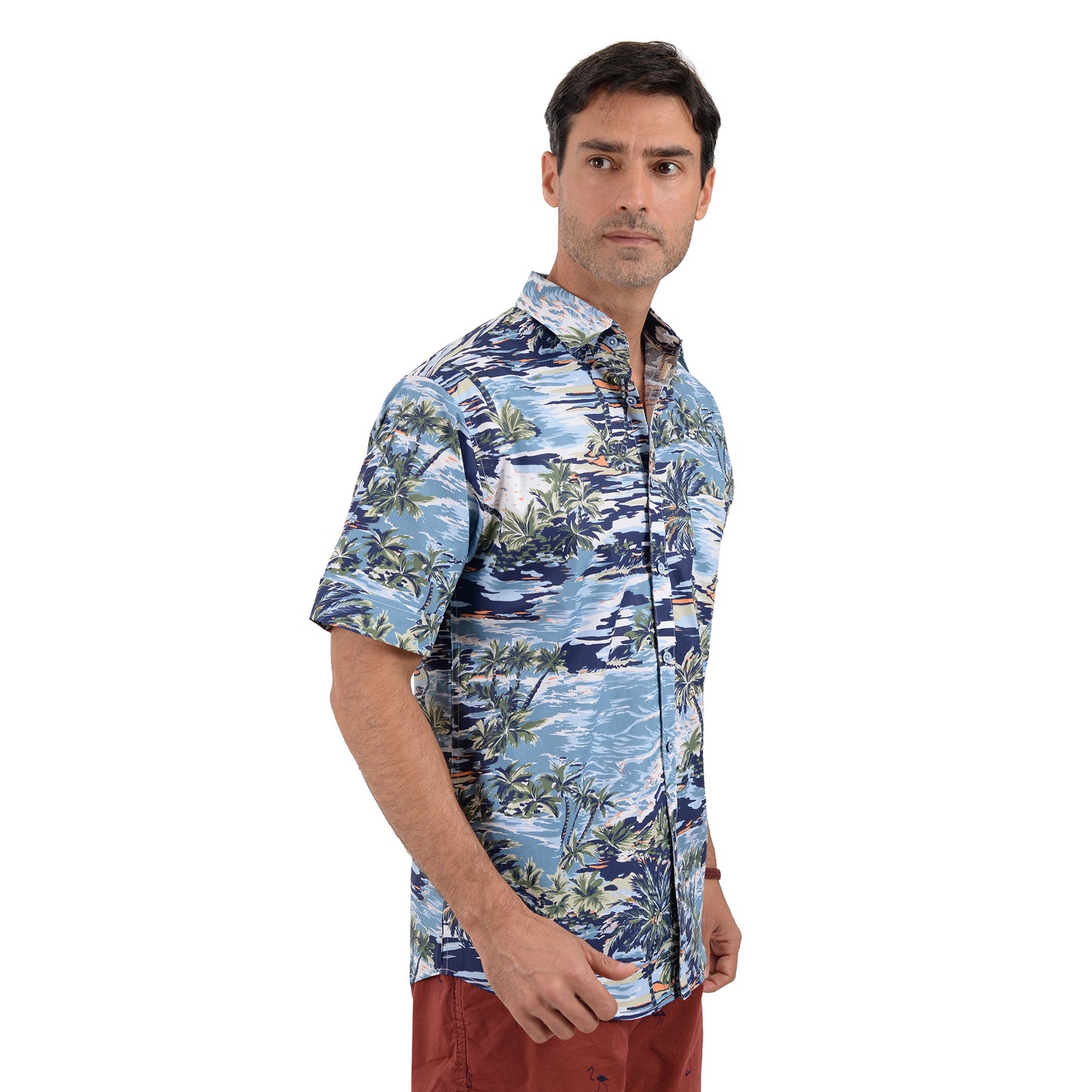 Camisa Manga Corta Con Estampado De Playa