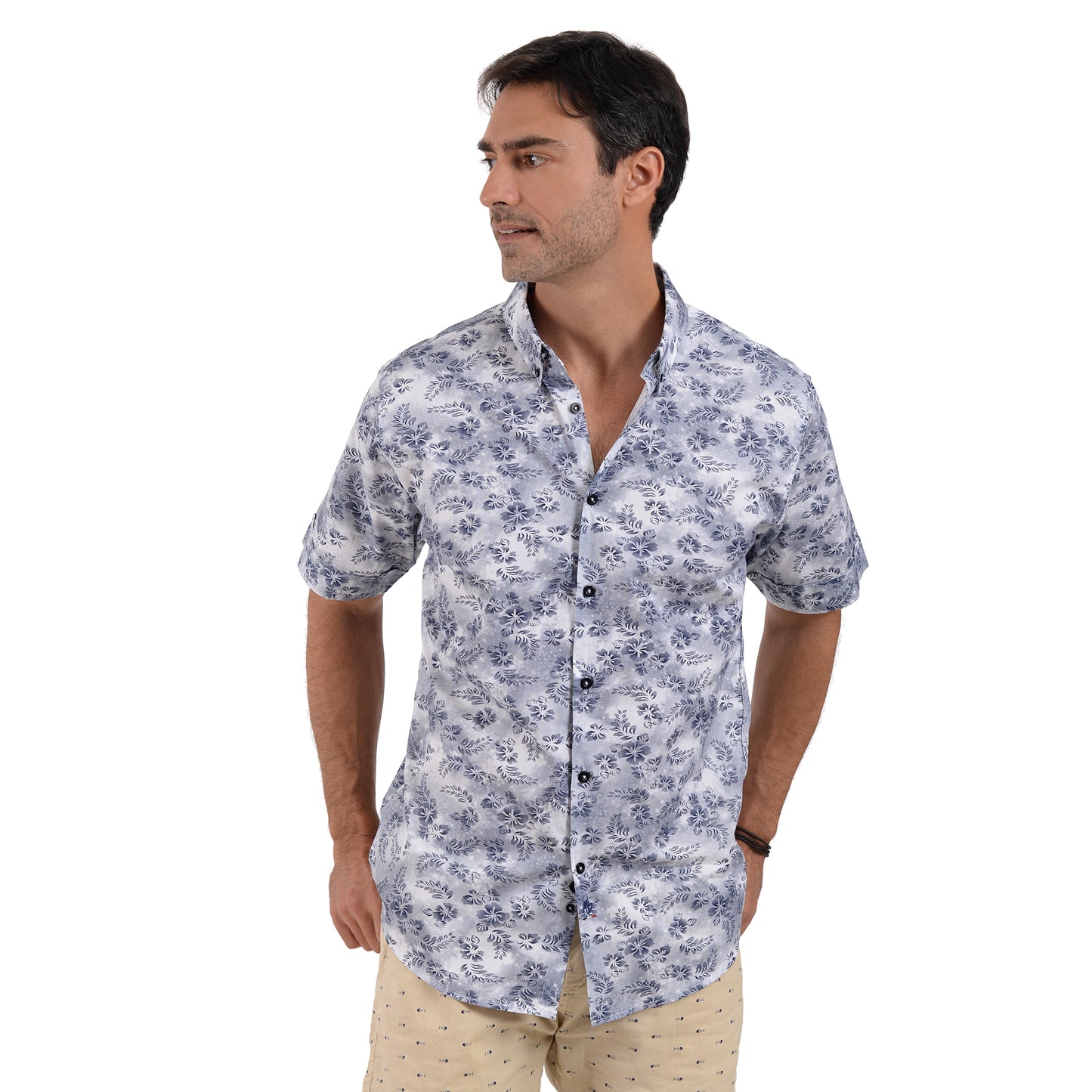 Camisa Estampada De Flores Manga Corta