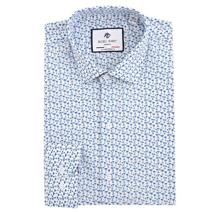 Camisa De Manga Larga Con Estampado De Palmas Azul Con Blanco