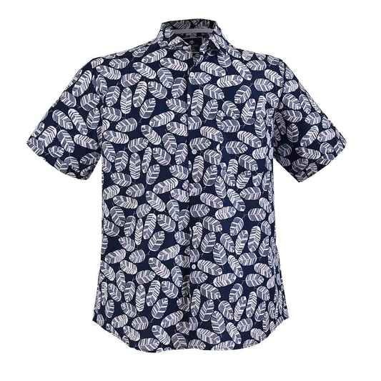 Camisa de playa con estampado de hojas Azul Marino