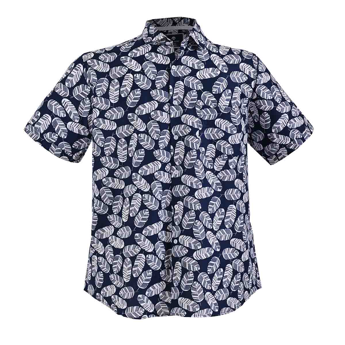 Camisa de playa con estampado de hojas Azul Marino