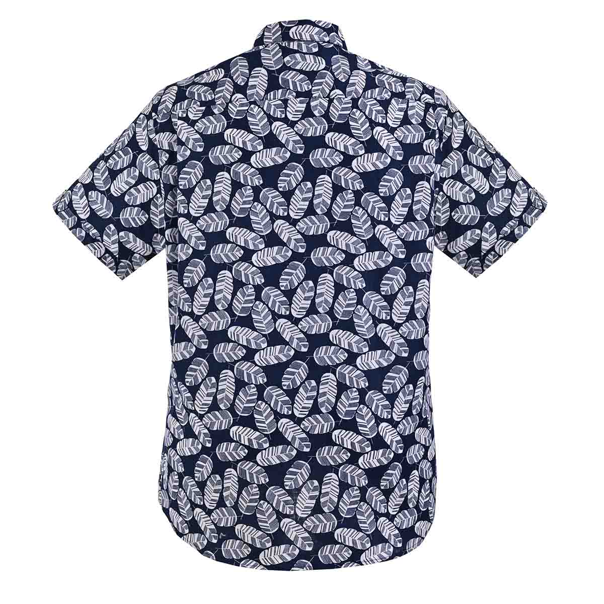 Camisa de playa con estampado de hojas Azul Marino