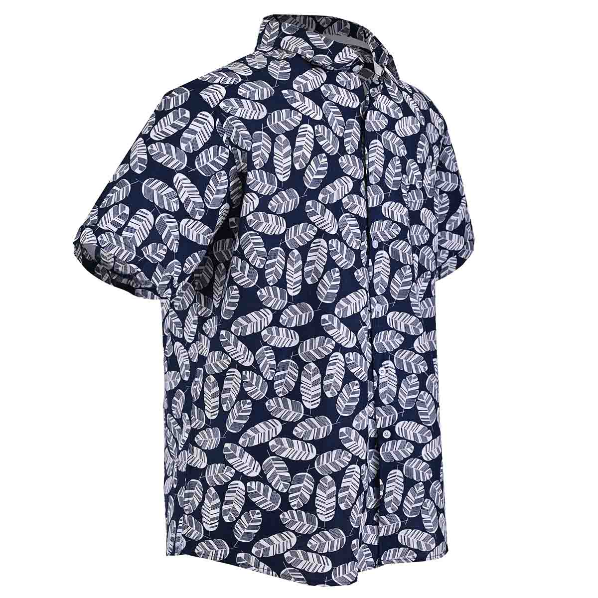 Camisa de playa con estampado de hojas Azul Marino