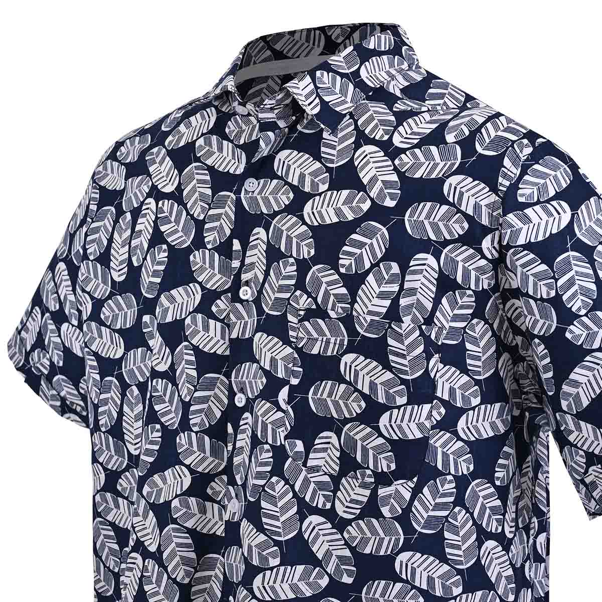 Camisa de playa con estampado de hojas Azul Marino