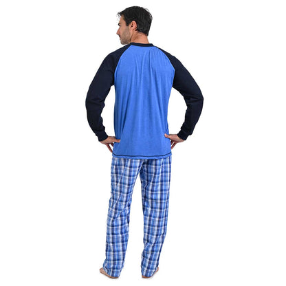 Pijama manga larga azul y pantalón a cuadros azul